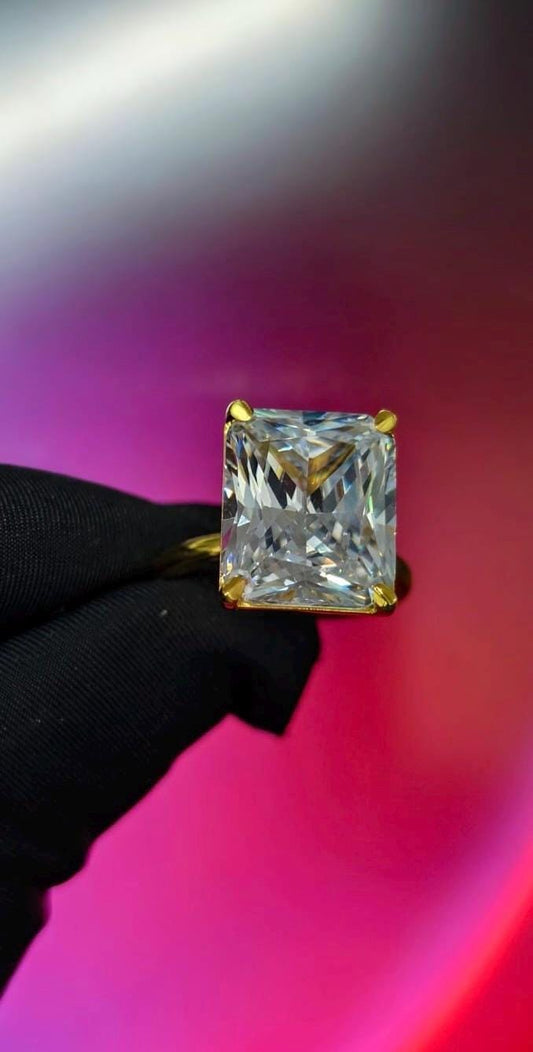 3Ct Radiant Cut Simulated  Diamond Wedding Engagement Ring 14k Yellow Gold Plated- 925 Silver