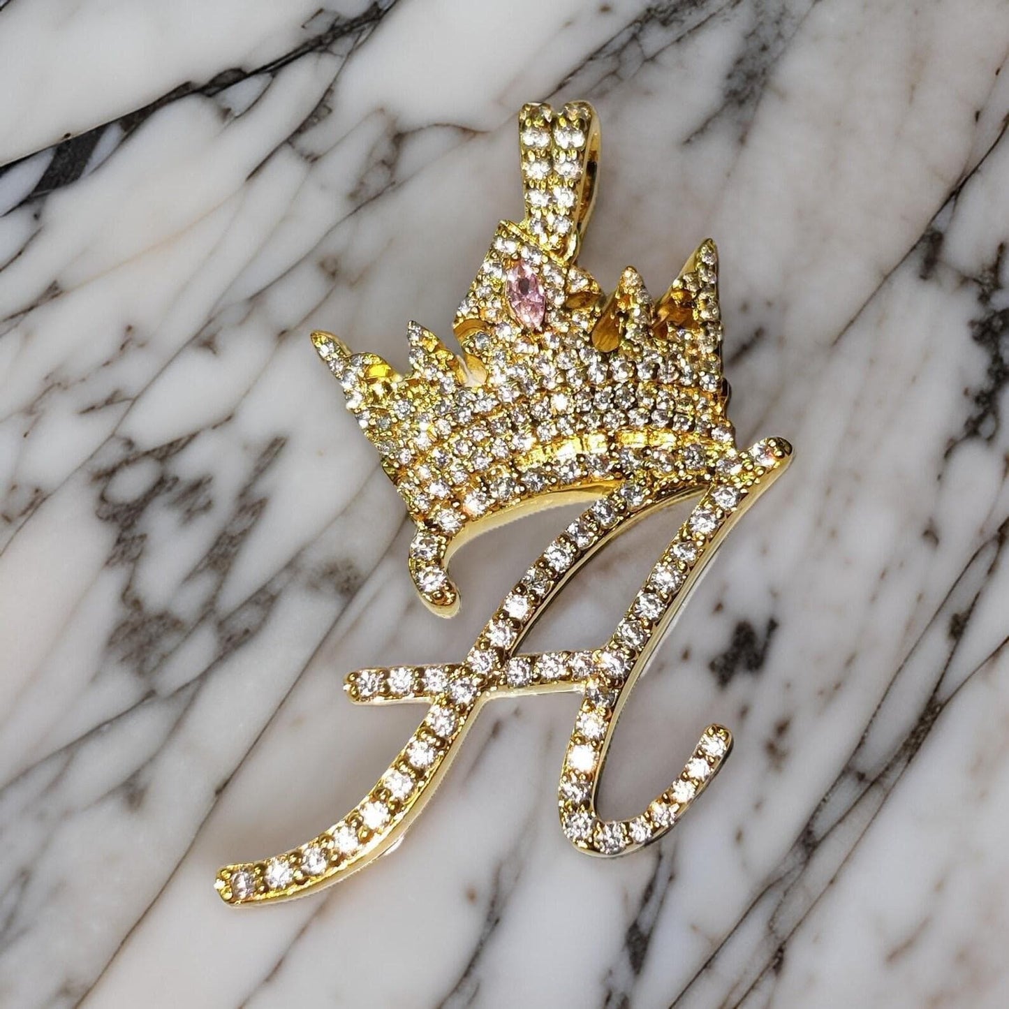 2Ct Letter Pendant Round Simulated Diamond Pendant 14K Yellow Gold Plated 925 Sterling Silver Custom Any Letter Diamond Pendant