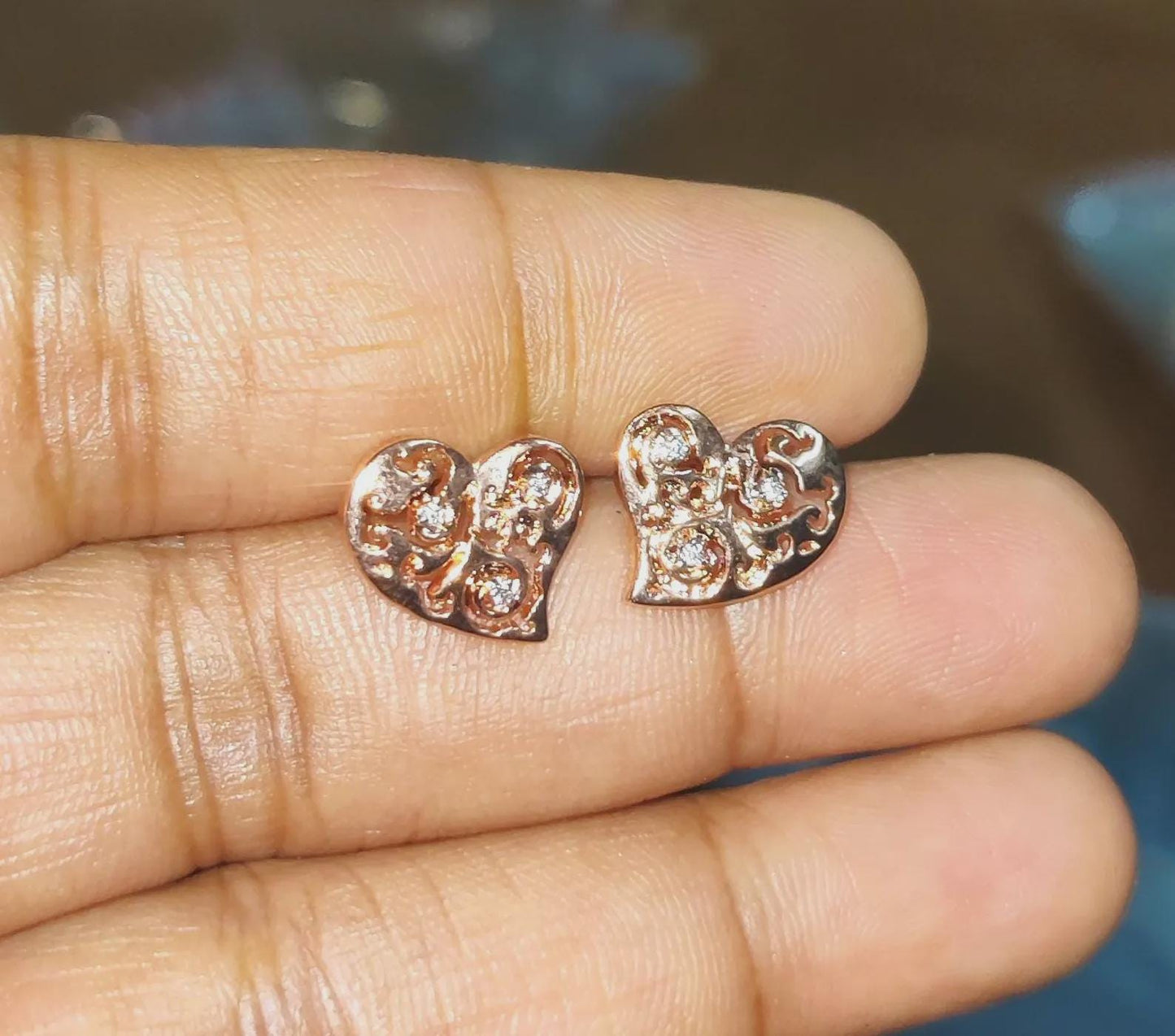 1.50Ct Diamond Stud Earrings VVS1 Diamond Cluster Heart Stud Earrings 14K Rose Gold Finish 925 Silver Stud Earrings Push Back Stud