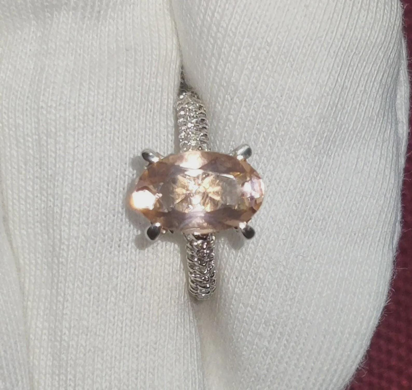 2Ct Morganite Oval Cut Lab-Created Morganite Engagement Anniversary Ring Halo 14K White Gold Finish 925 Sterling Silver For Birthday Ring