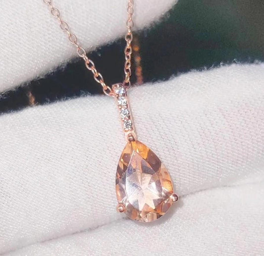 2Ct Pear Cut Simulated Morganite Pendant 14K Rose Gold Plated 925 Silver Drop Shape Pendant For Birthday Party Gift