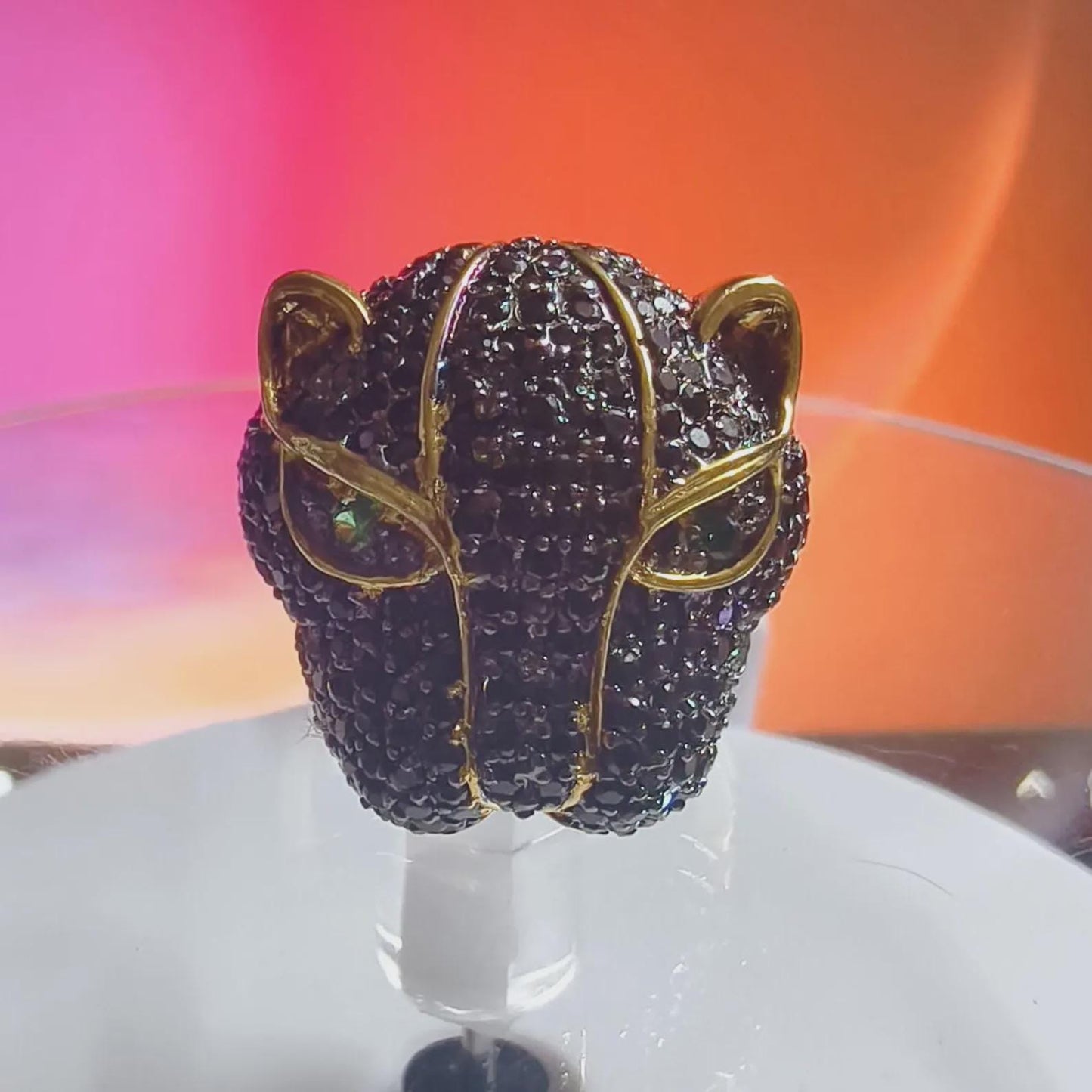 3Ct Round Cut Simulated Black Diamond Wedding Tiger Engagement Ring 14K Yellow Gold Plated 925 Sterling Silver Gift For Anniversary Ring