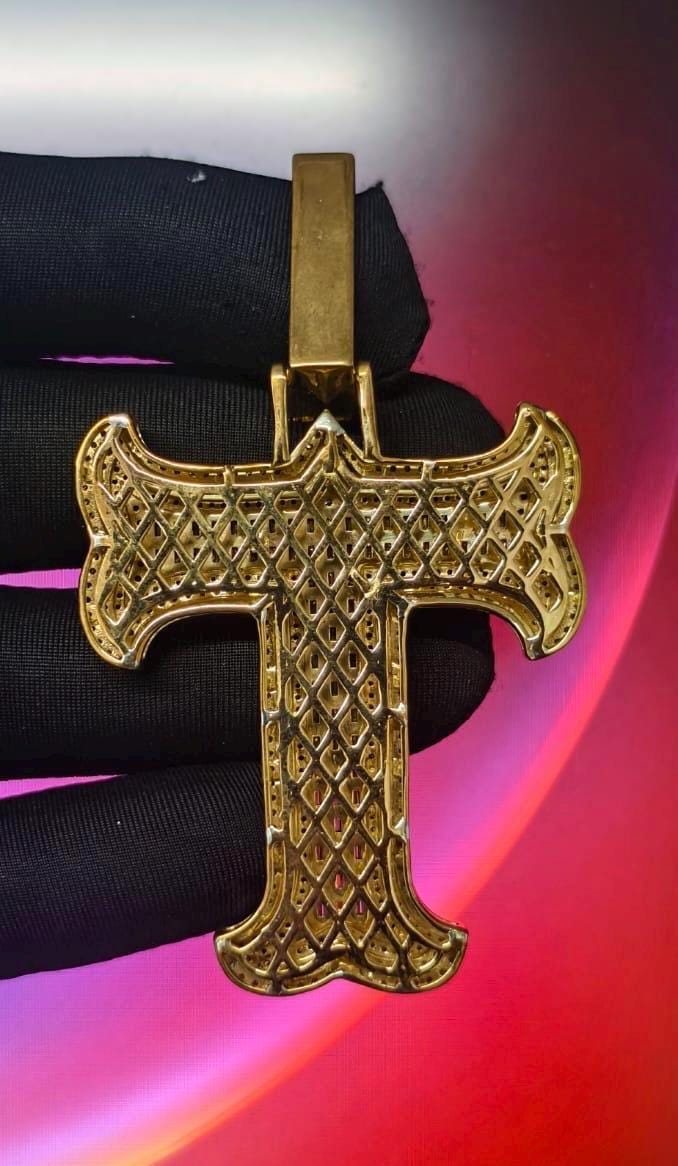 3Ct Round Cut Simulated Diamond Custom Inital Letter T Pendant 14K Yellow Gold Plated - 925 Silver