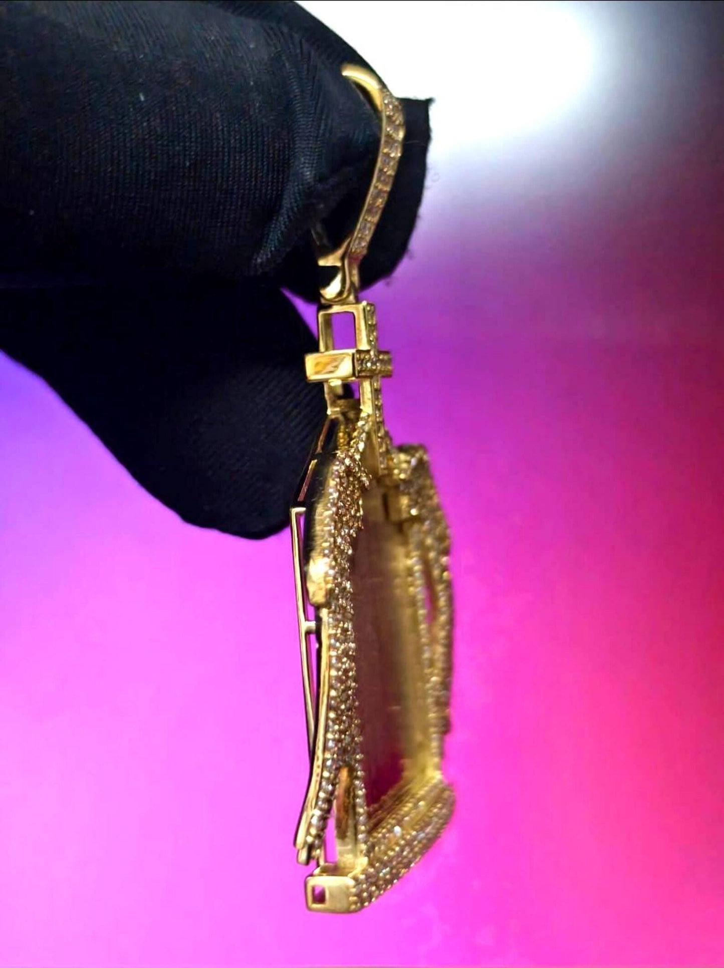 2Ct Round Cut Simulated White Diamond Picture Memory Pendant Pendant 14K Yellow Gold Plated Free Chain 18" 925 Silver, Custom Pendant