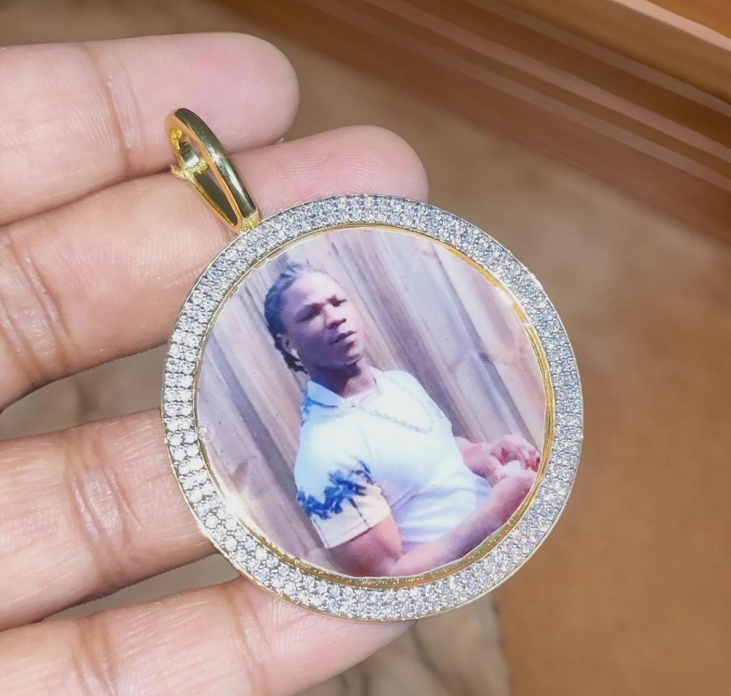 Custom Picture Necklace Personalized Diamond Necklace With Photo Frame Lab Created Diamond 925 Silver Pendant 14K Yellow Gold Plated