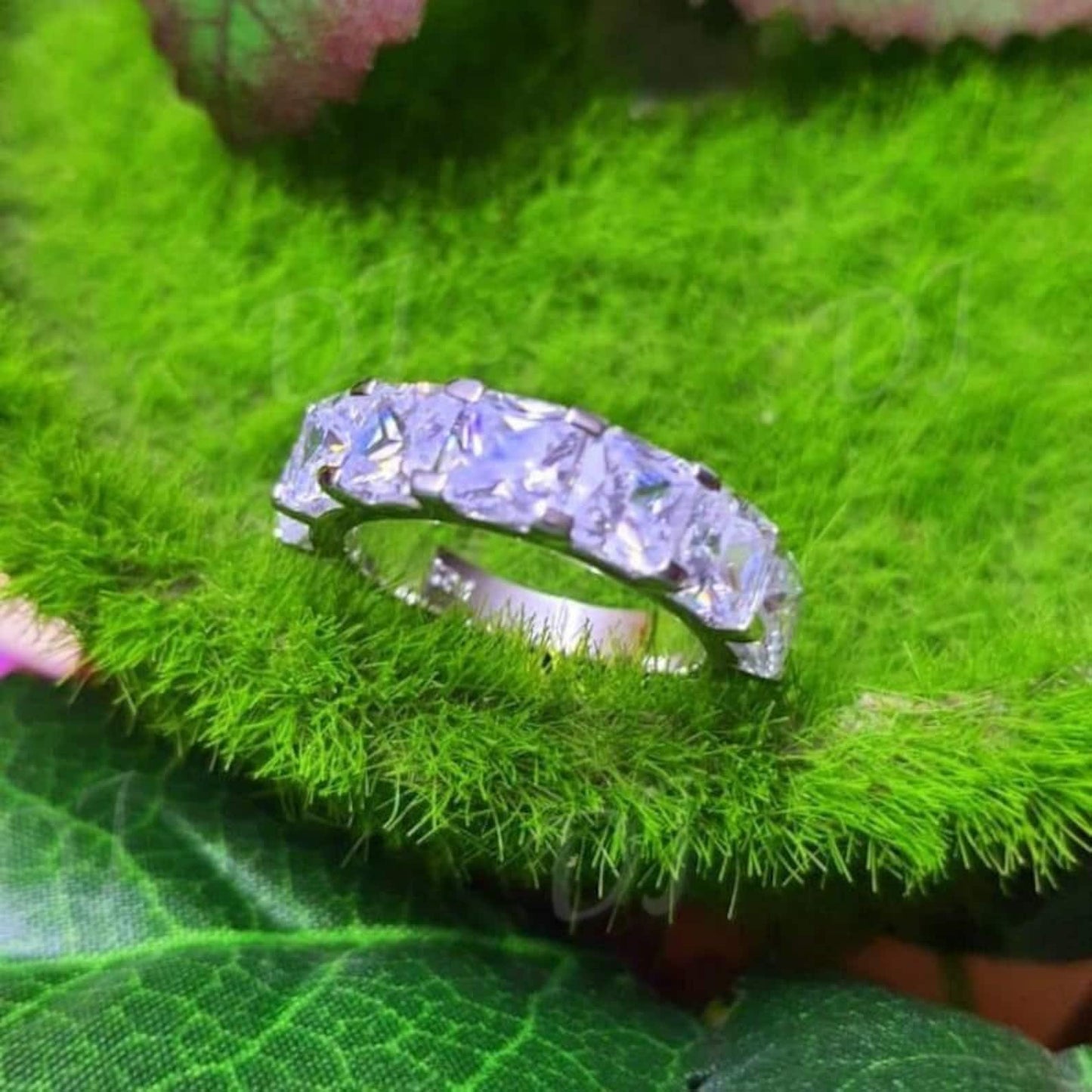 2Ct Princess Cut Diamond Seven-Stone Engagement Ring 14K White Gold Plated 925 Silver Anniversary Band Ring Simulated Diamond Gift for her