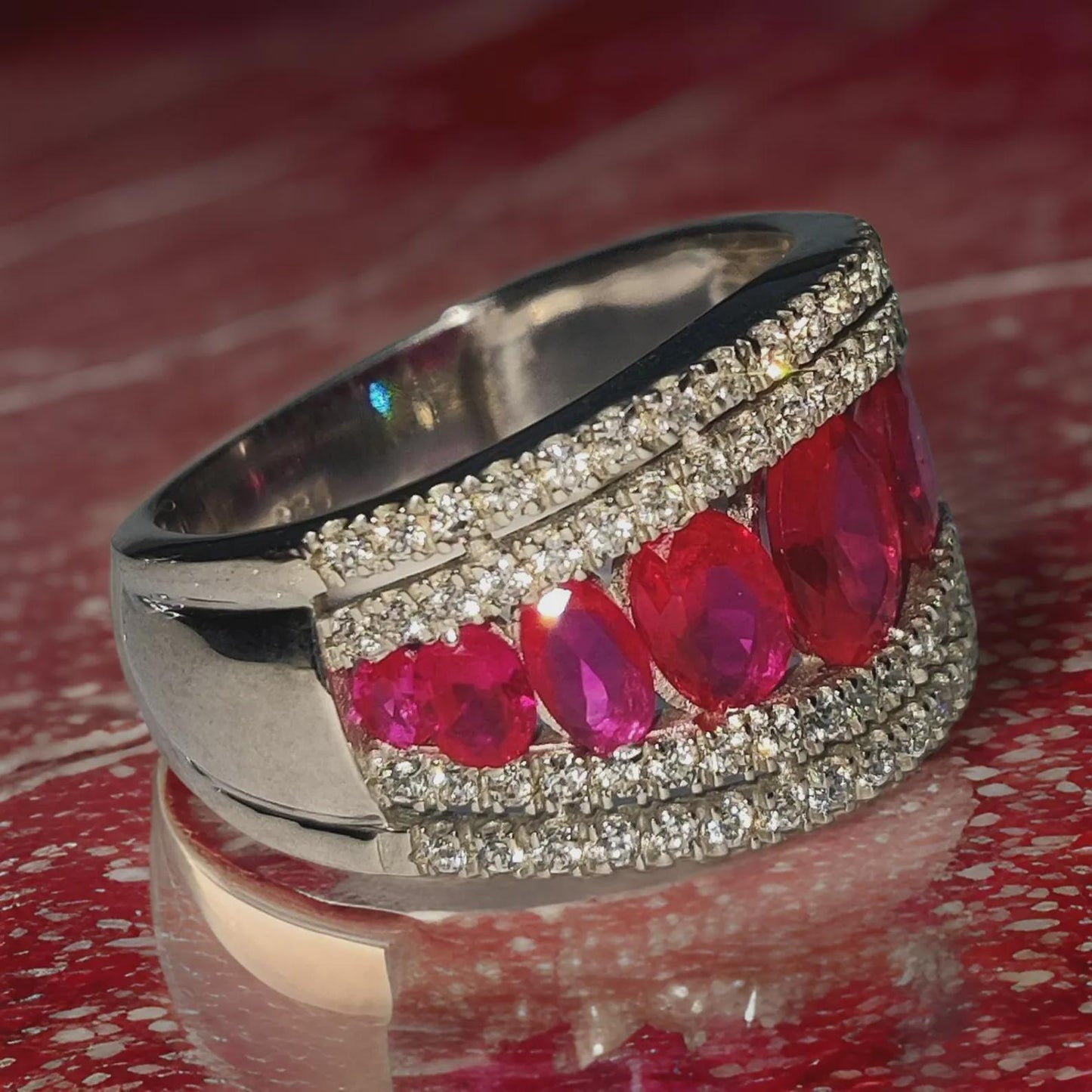 1.50Ct Oval Cut Lab-Created Red Ruby Wedding Engagement Band Ring 14K White Gold Finish 925 Silver Red Ruby Cocktail Wedding Band