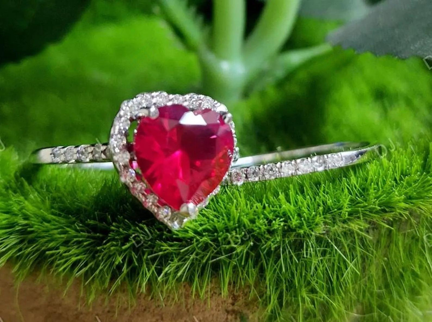 2Ct Heart Cut Simulated Red Ruby Diamond Promise Love 14K White Gold Finish Bridal Engagement Anniversary Ring , Birthday Gift, Ring For Her