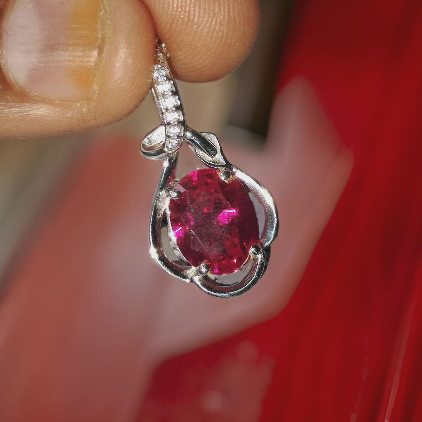 2Ct Oval Cut Red Ruby Women's Pendant, Silver Ruby Pendant Necklace 14k White Gold Plated Birthday Gift for Her Free Chain