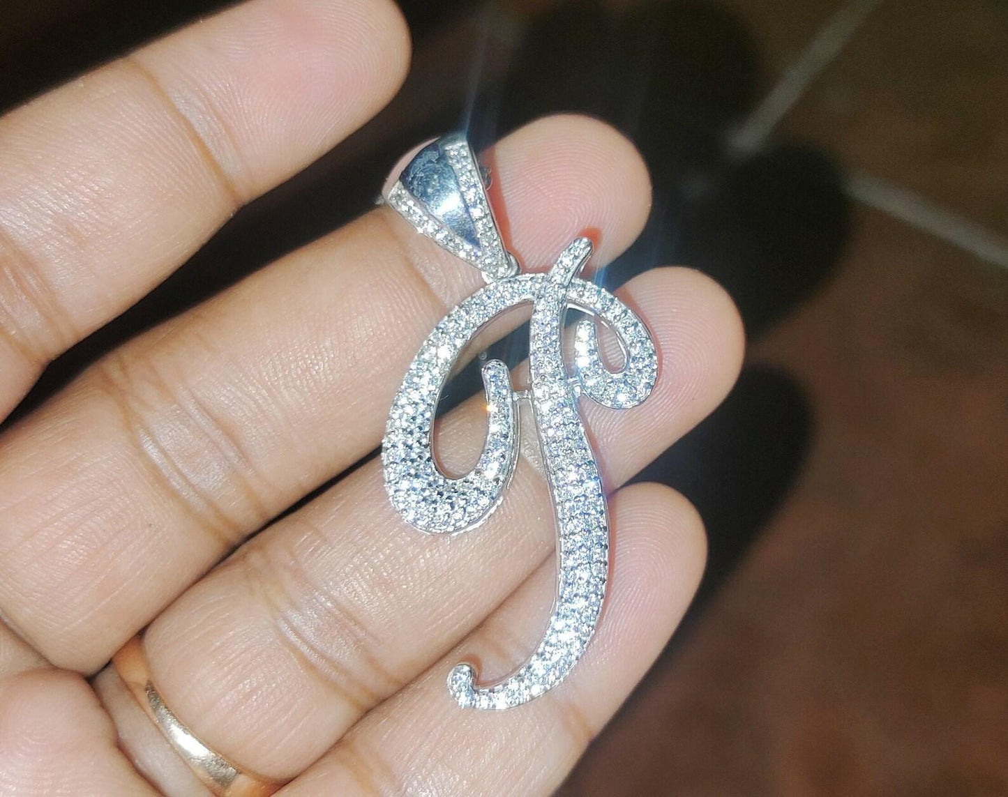 2Ct Round Cut Custom Letter Alphabet Pendant Lab-Created Diamond P Letter Initial Alphabet Pendant 14K White Gold Plated Hip Hop Pendant