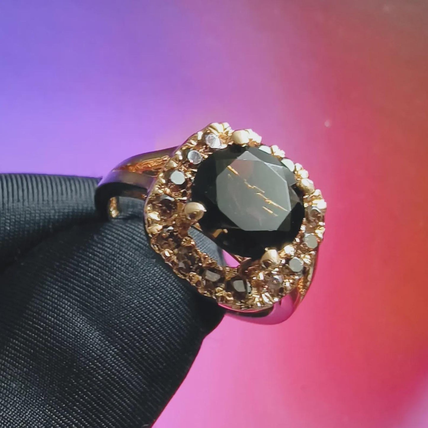 3Ct Round Cut Simulated Chocolate Diamond Halo Engagement Ring 14K Yellow Gold Finish 925 Sterling Silver, Wedding Band, Gift For her