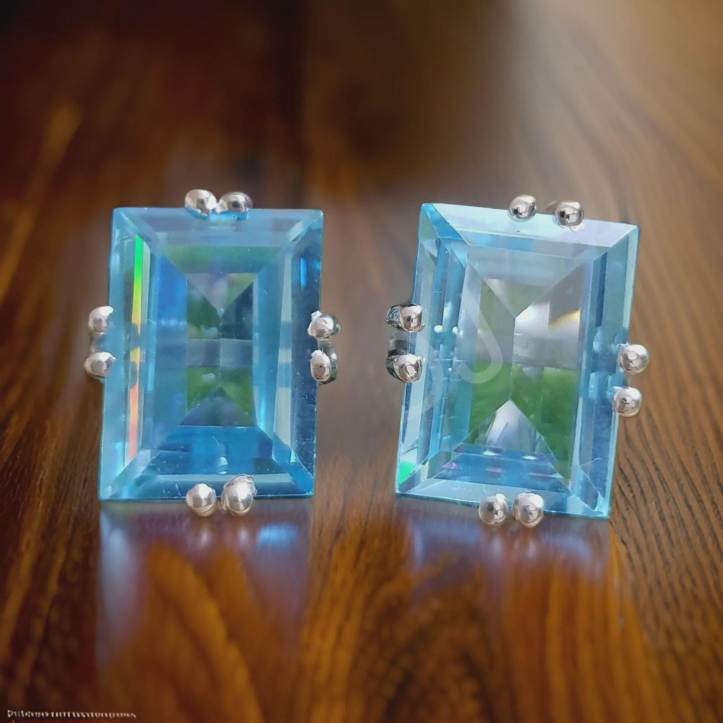 Radiant Cut 4Ct  Blue Topaz Diamond Prong set Solitaire Earrings 14k White Gold Over Stud Earring, Prong Setting Stud ,Gift Fir Her