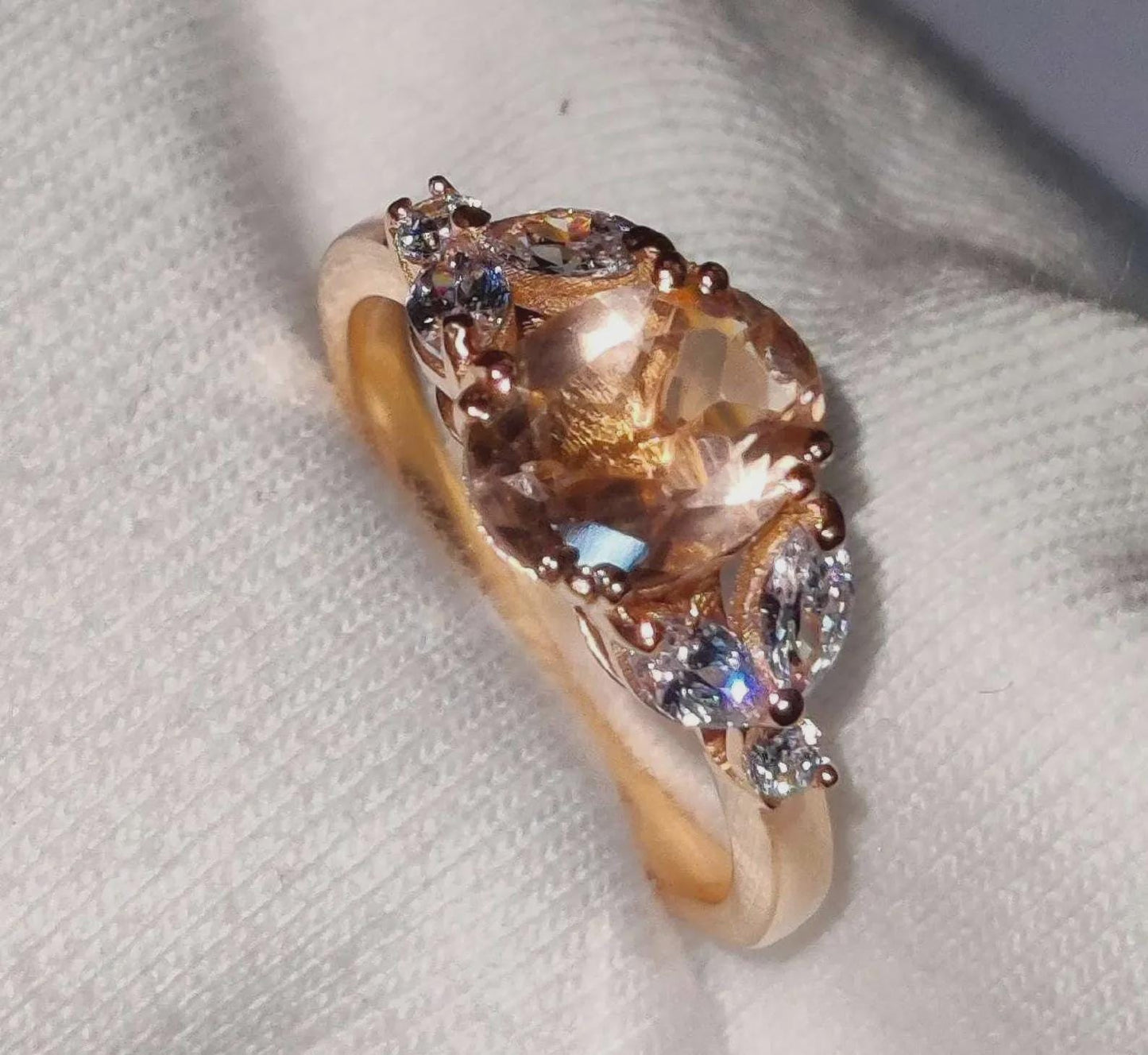 2Ct Morganite Ring Simulated Diamond Oval Anniversary Ring 14K Rose Gold Finish 925 Sterling Silver Engagement Ring For Birthday Party Wear