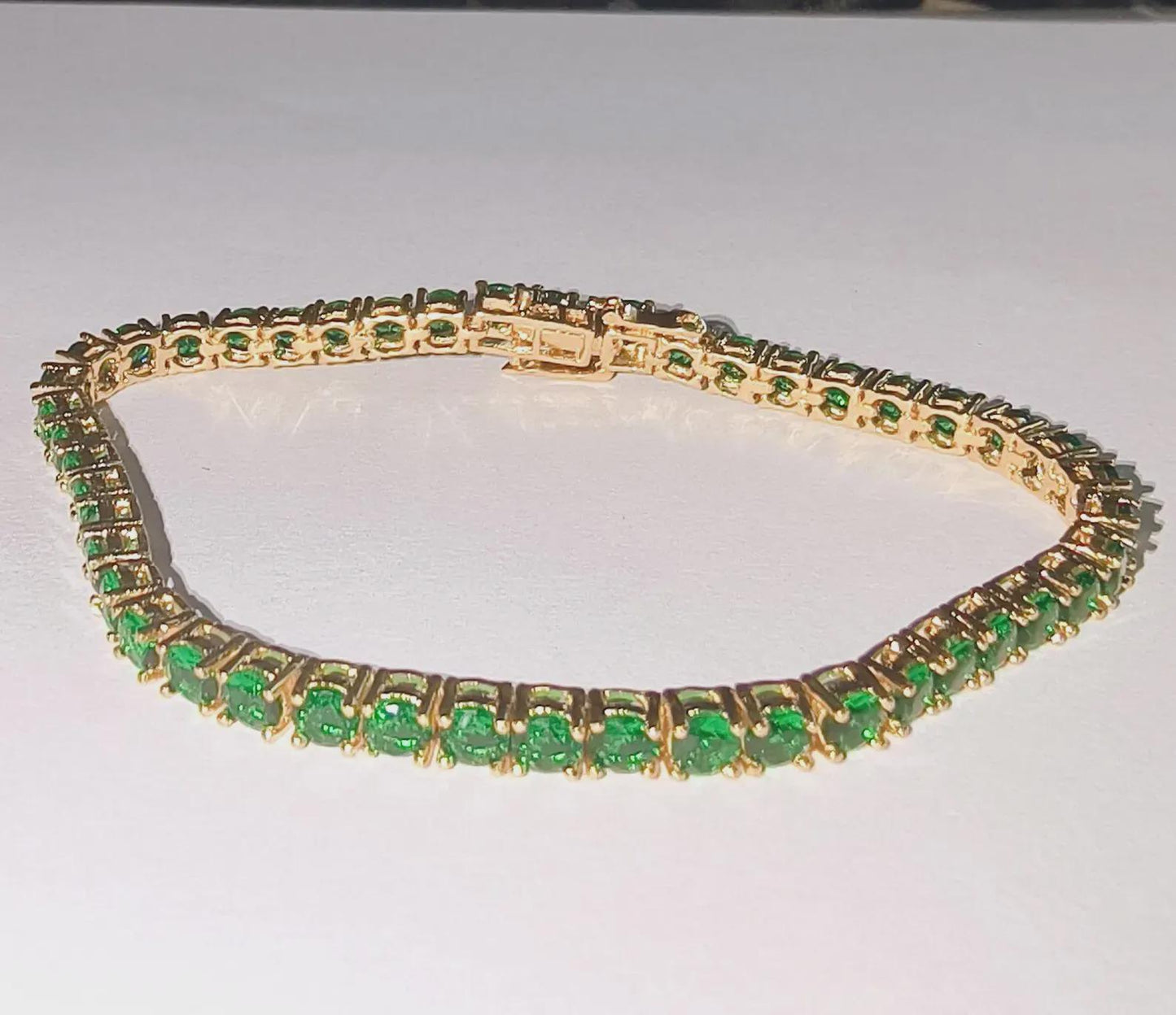 6Ct Diamond Bracelet Round Lab-Created Emerald 14K Yellow Gold Finish Sterling 925 Silver Bracelet Gift For her Birthday Gift Party Wear