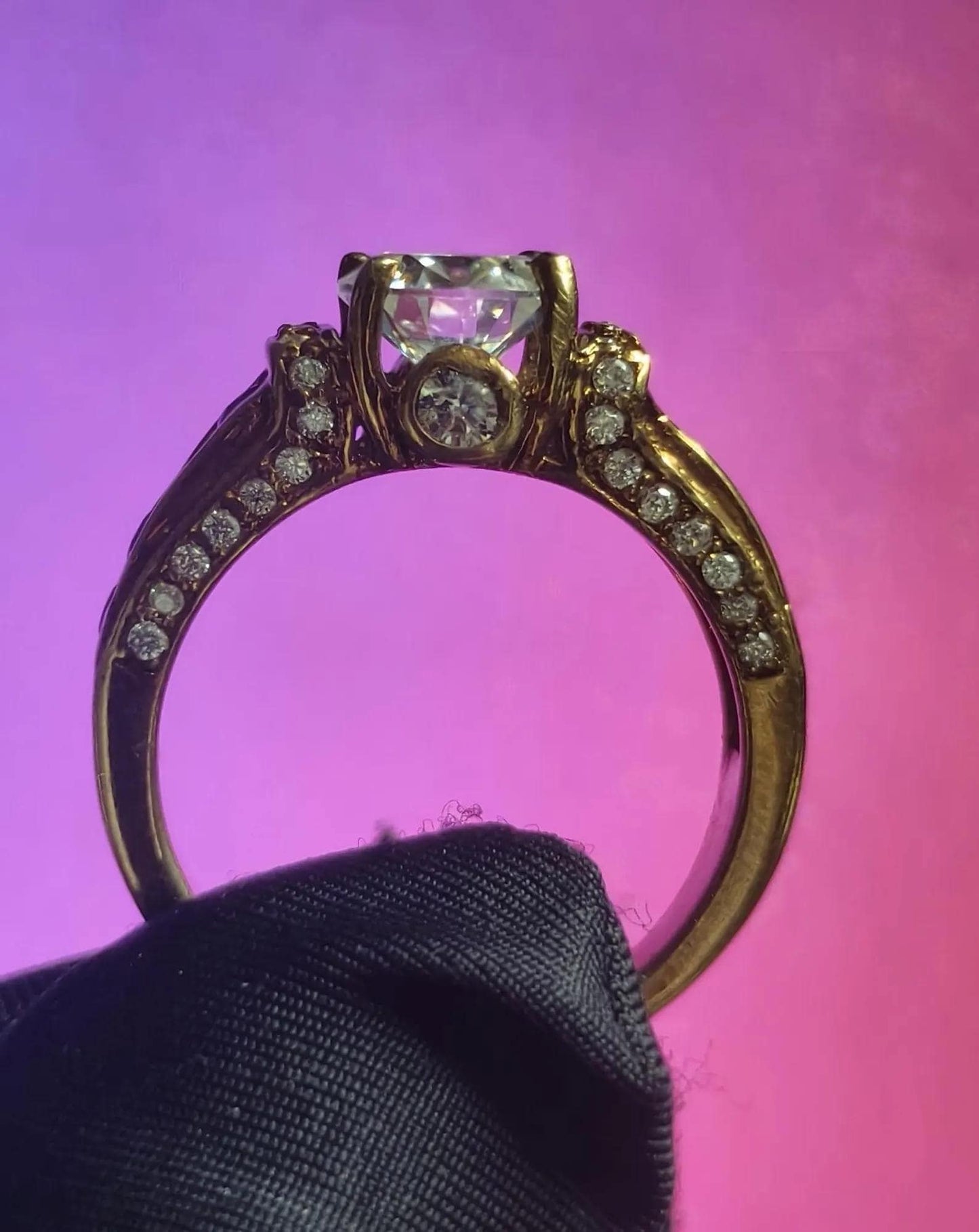 Round Cut Simulated Diamond & Blue Tanzanite Solitaire Engagement Ring  14K Yellow Gold Plated, Silver, Anniversary Ring, Wedding Band Ring