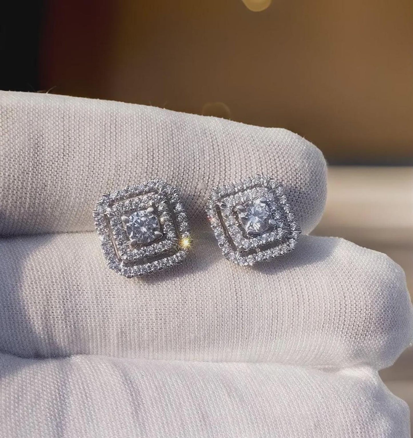 2Ct Round Cut Lab-Created VVS1 Diamond Push Back Cluster Halo Women's Stud Earrings 14K White Gold Plated Unisex Diamond Stud Earrings