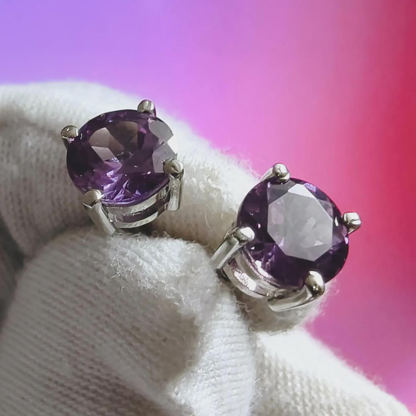 2Ct Round Cut Simulated Alexandrite 14K White Gold Finish Halo Stud Earrings 925 Sterling Silver For Birthday gift and Daily wear