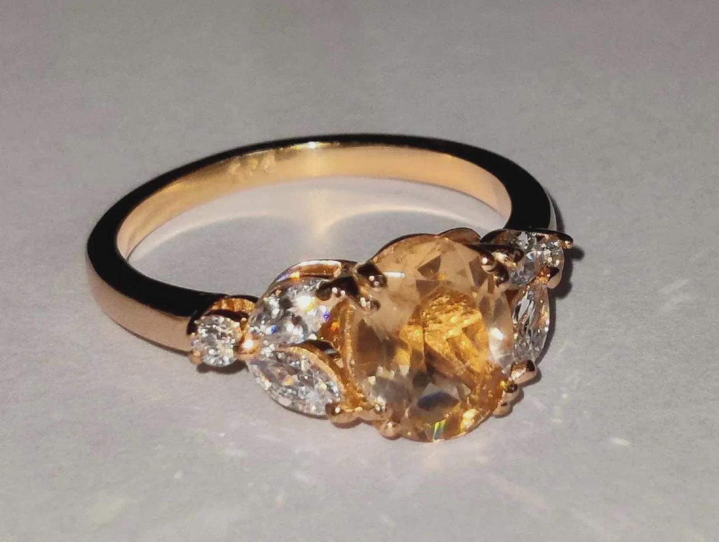 2Ct Morganite Ring Simulated Diamond Oval Anniversary Ring 14K Rose Gold Finish 925 Sterling Silver Engagement Ring For Birthday Party Wear