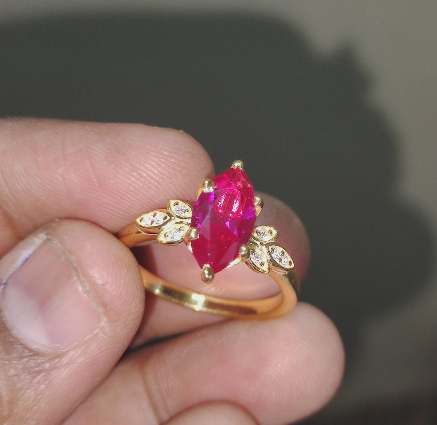 2.50Ct Marquise Cut Ruby & Diamond Solitaire Women Engagement Wedding Band Cocktail Ring 14K Yellow Gold Finish Gift For Her ,Birthday Gift