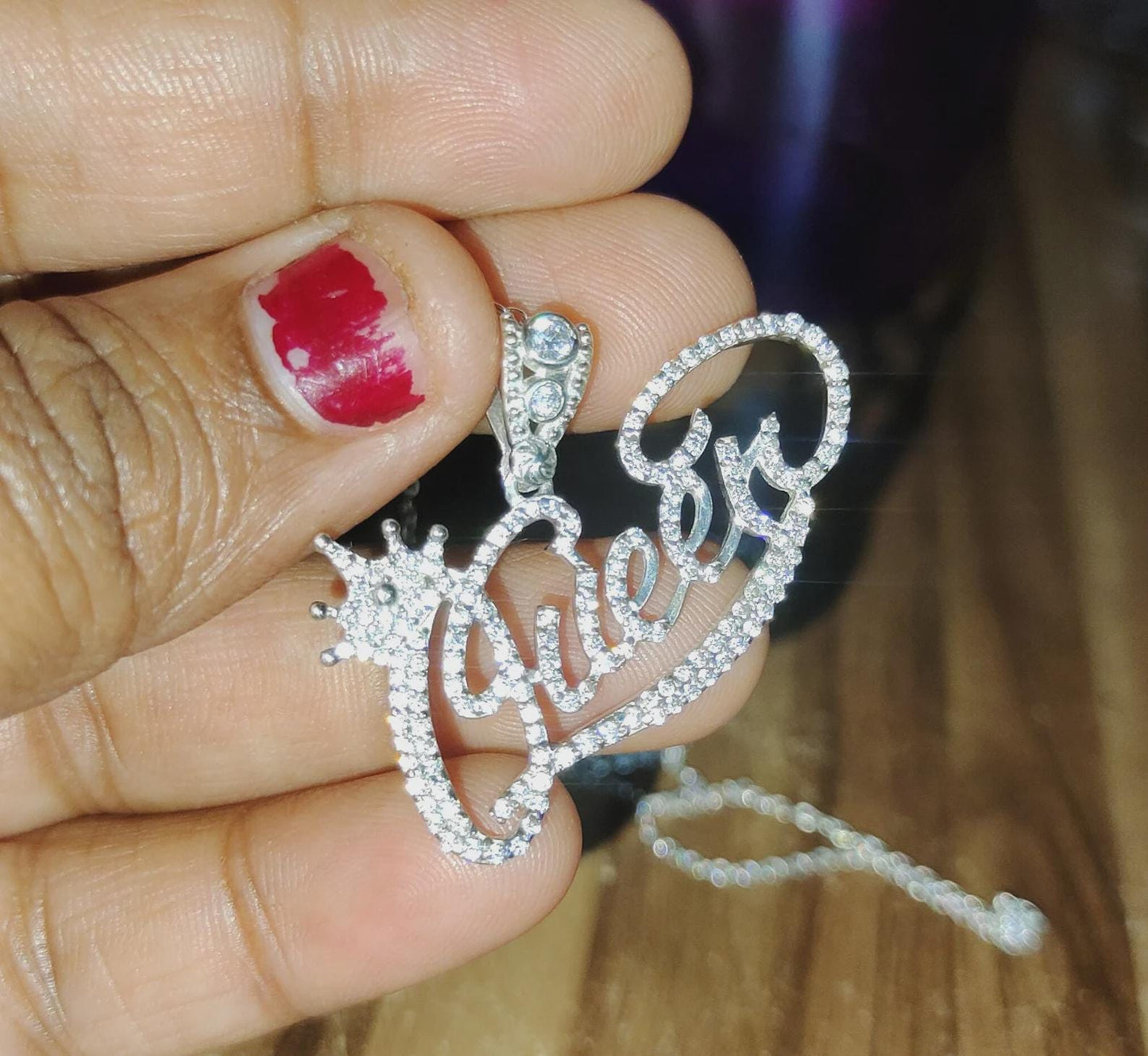 2Ct Custom Letter Pendant Lab-Created Diamond Queen Letter Initial Pendant 14K White Gold Plated Hip Hop Pendant Queen Name Crown Pendant