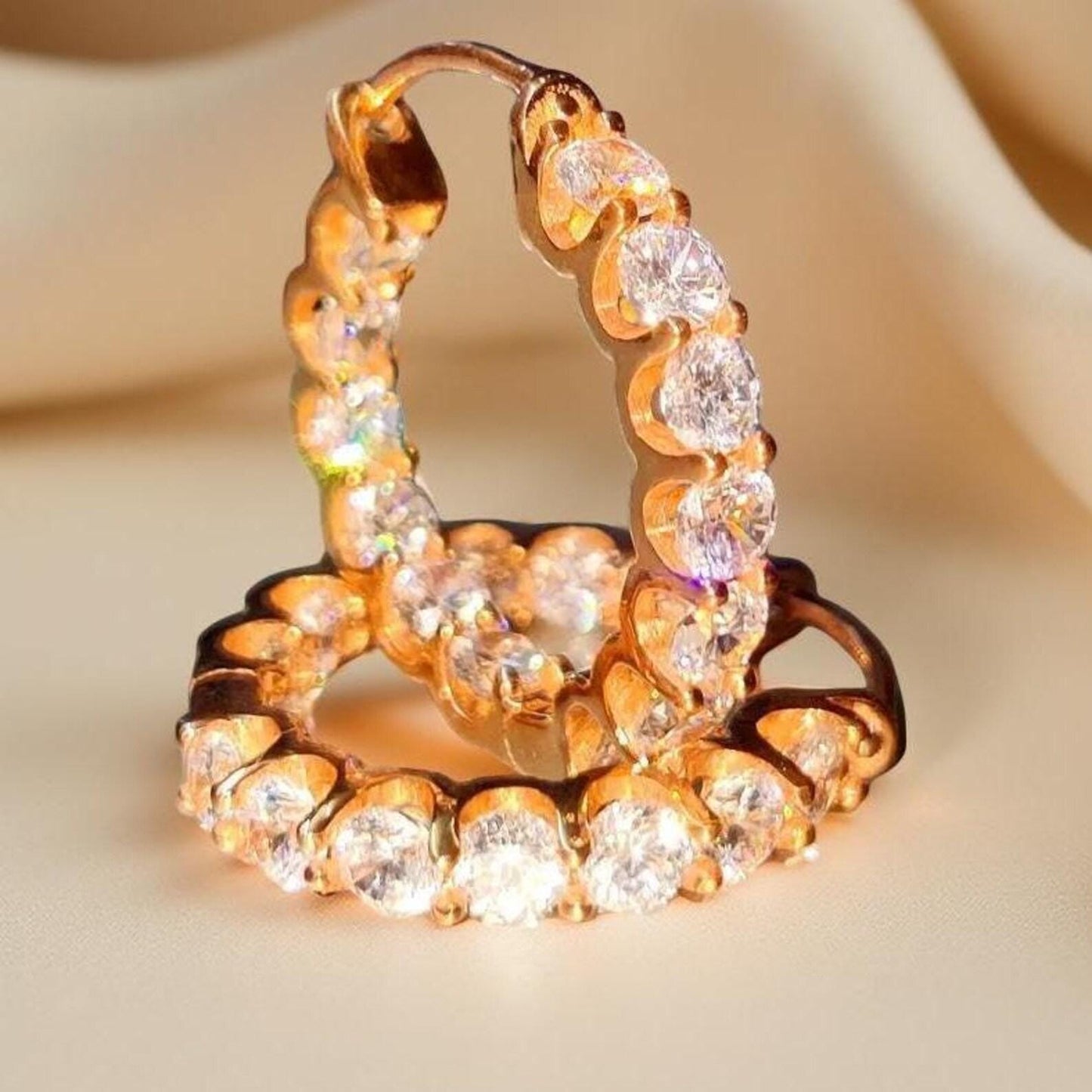 2Ct Round Cut Simulated Diamond Hoop Women Earrings 14K Rose Gold Plated, Anniversary, Birthday, Wedding Gift For Her