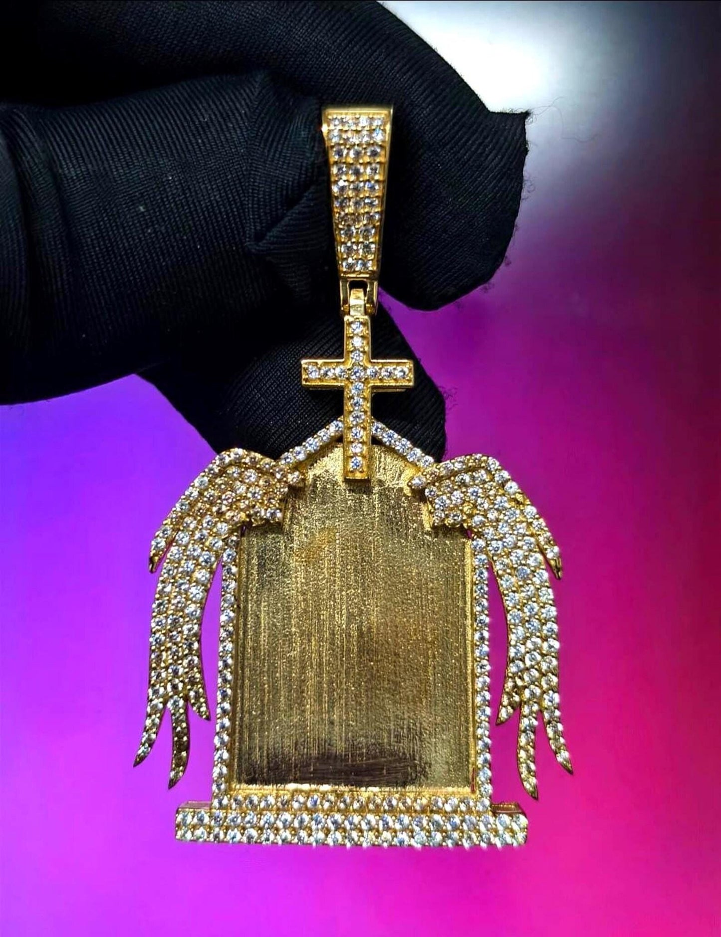 2Ct Round Cut Simulated White Diamond Picture Memory Pendant Pendant 14K Yellow Gold Plated Free Chain 18" 925 Silver, Custom Pendant