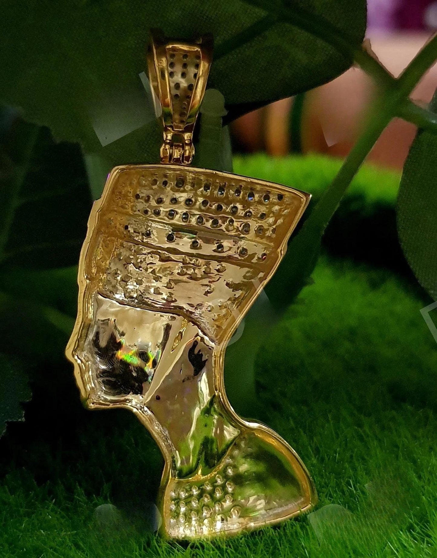 3Ct Round Cut Diamond Queen Nefertiti Necklace/ Ancient Egyptian Pharaoh Necklace/ Egypt Nefertiti Charmed Jewelry Pendant/ Gold Finish