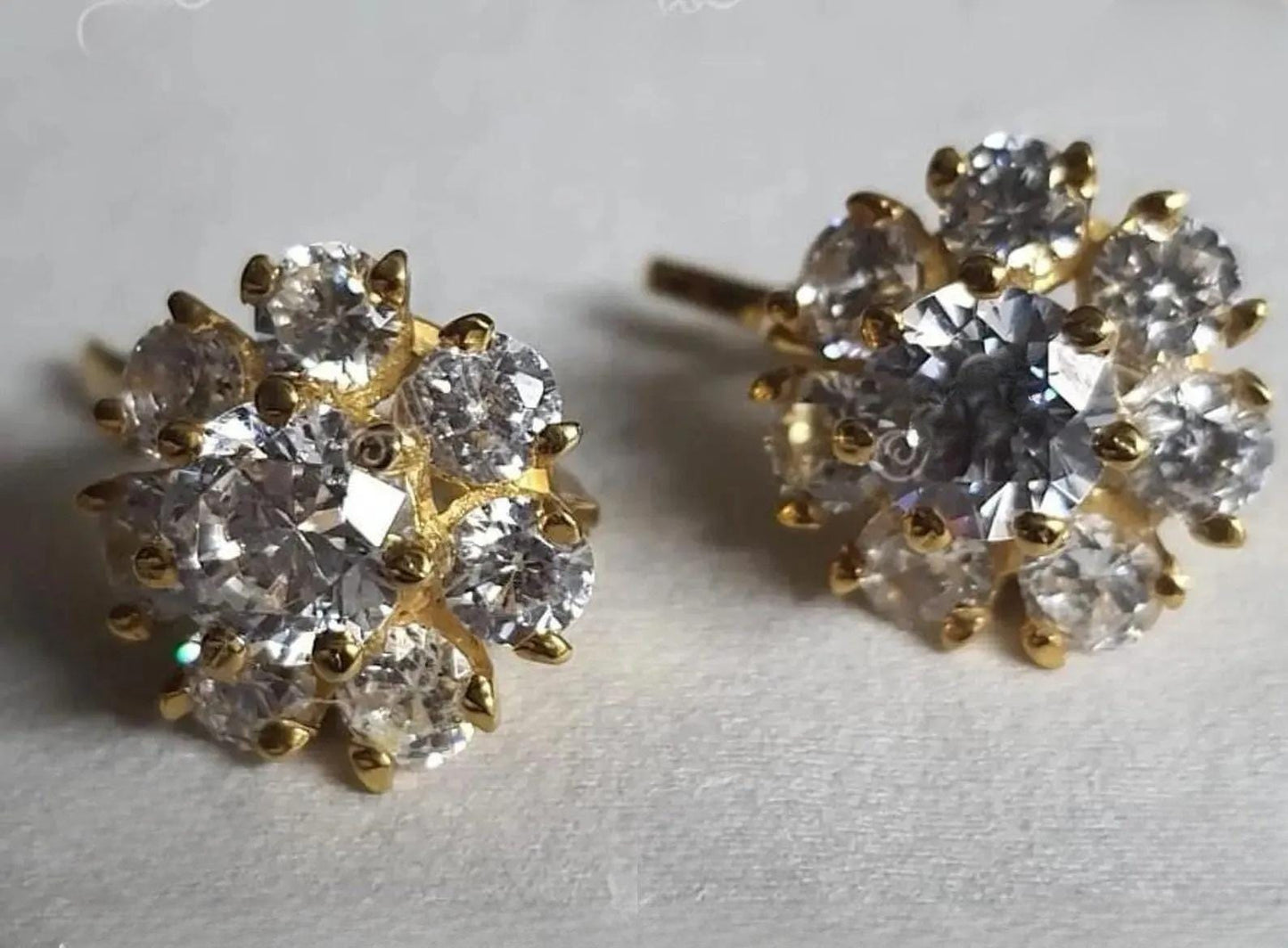 2Ct Round Cut Simulated Diamond Cluster Flower Cluster Stud Earrings 14k Yellow Gold Plated, Cluster Earring, Flower Earring, Gift for Party