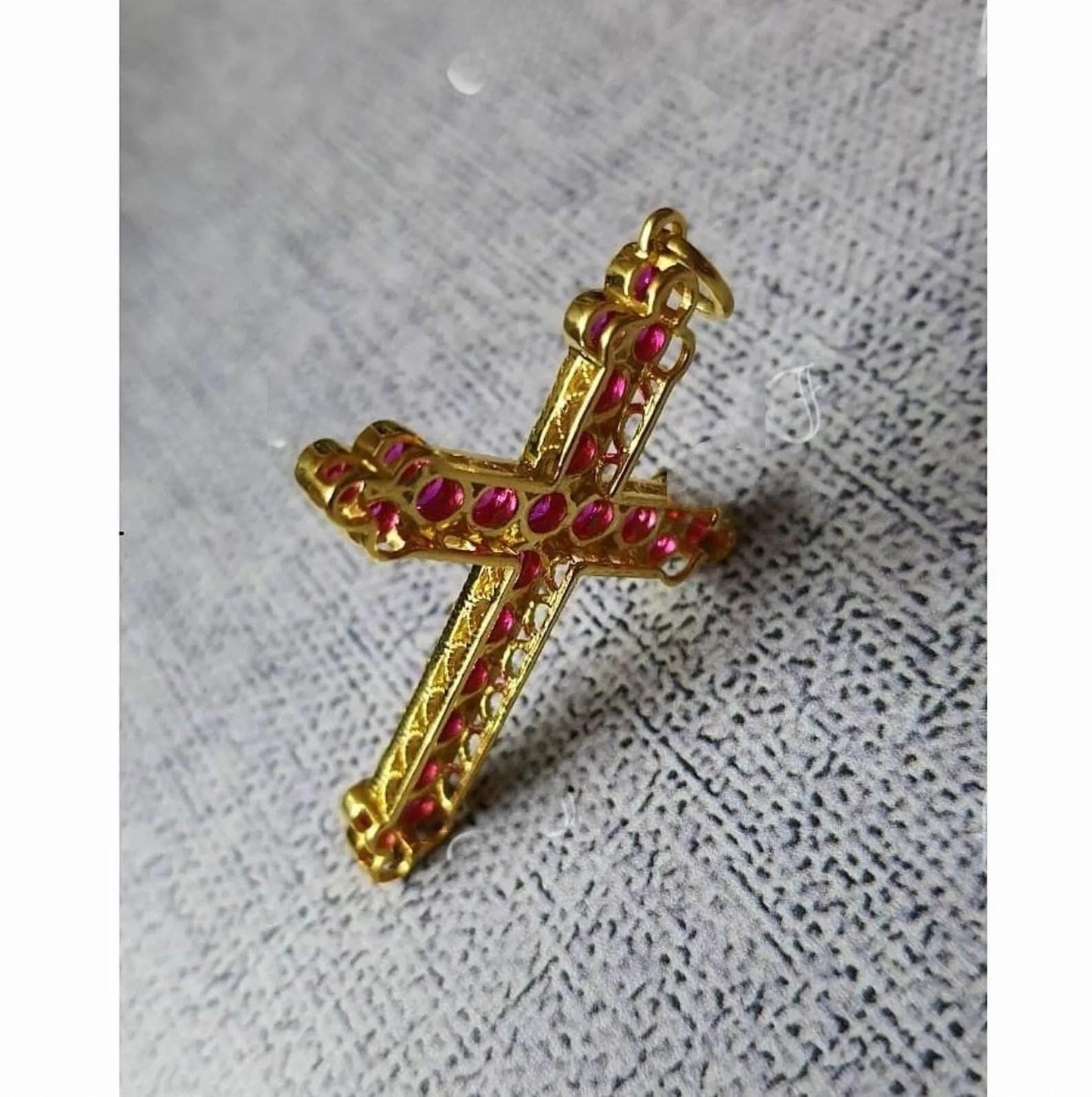 1.50Ct Cross Pendant, Round Red Ruby, Charm Pendant, Hip Hop Unisex Pendant Necklace, Birthday Gift Pendant, Pendant For Love, Gift For Her