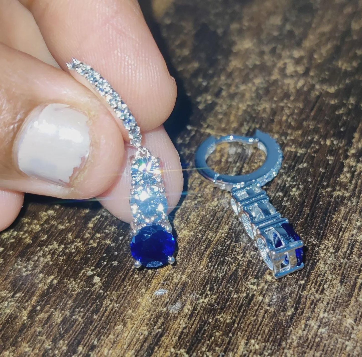 2Ct Round Cut Simulated Blue Sapphire Fancy Drop Dangle Earrings 14K White Gold Finish Sterling Silver Clip On Earrings Gift for Birthday