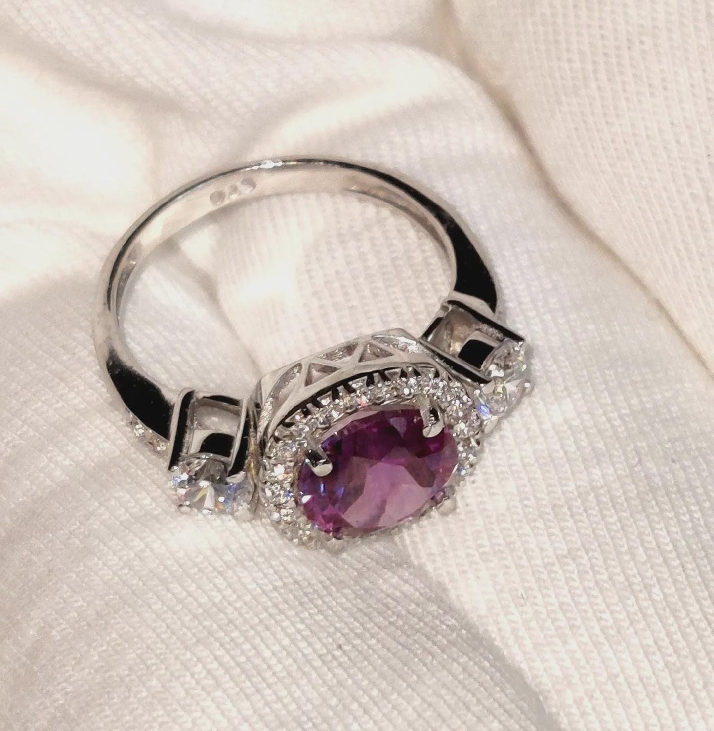 2Ct Amethyst Round Cut Simulated Diamond Halo Engagement Ring 14K White Gold Finish 925 Sterling Silver, Wedding Band, Gift For her