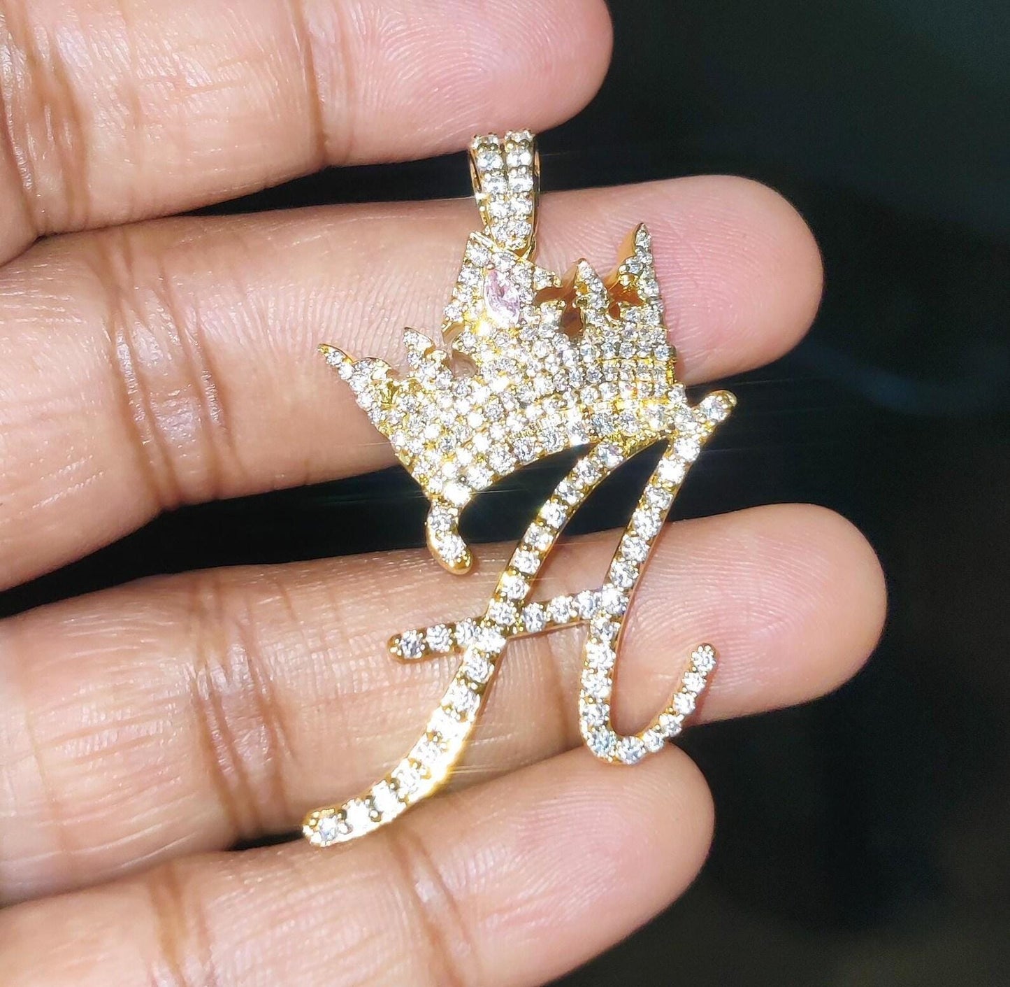 2Ct Letter Pendant Round Simulated Diamond Pendant 14K Yellow Gold Plated 925 Sterling Silver Custom Any Letter Diamond Pendant