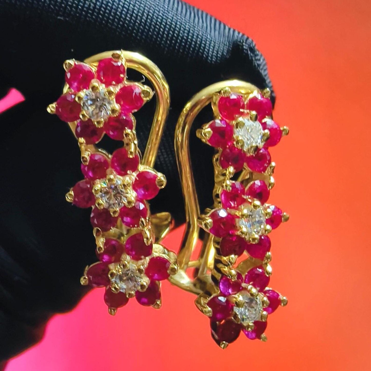 Beautiful Round Cut Simulated Red Ruby  Huggie Hoop Women Earrings 14K Yellow Gold Plated - 925 Silver- Gift for Her