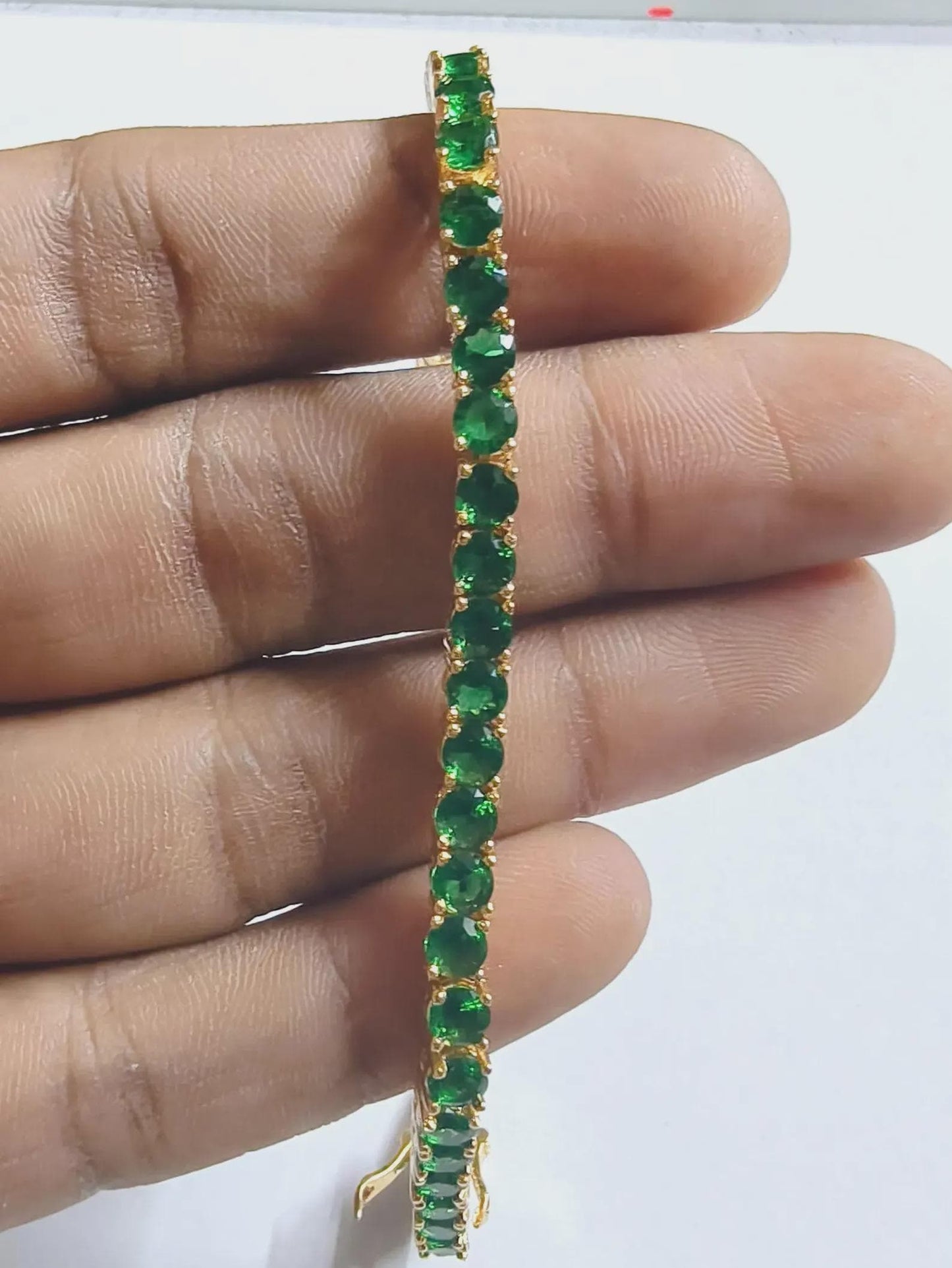 6Ct Diamond Bracelet Round Lab-Created Emerald 14K Yellow Gold Finish Sterling 925 Silver Bracelet Gift For her Birthday Gift Party Wear