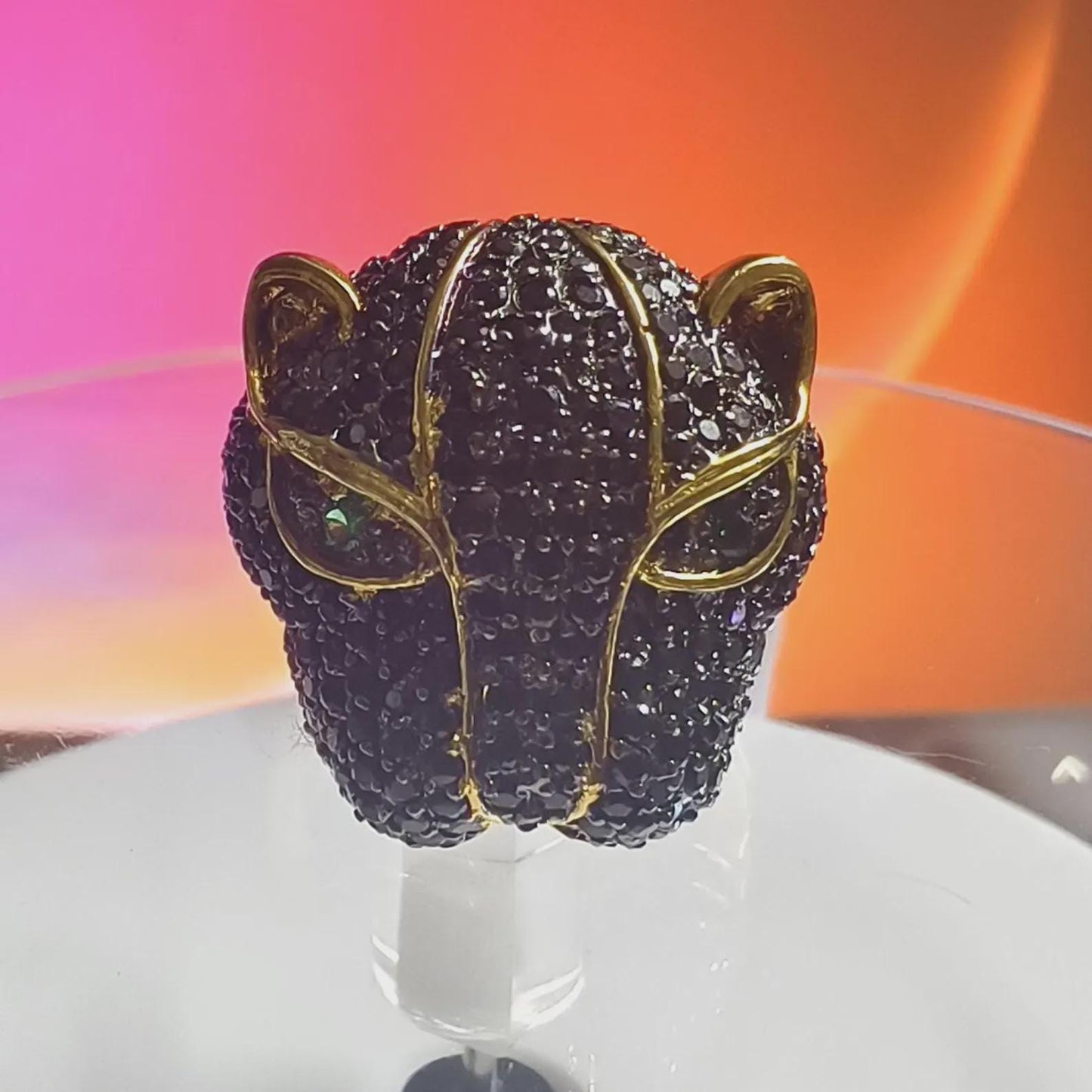 3Ct Round Cut Simulated Black Diamond Wedding Tiger Engagement Ring 14K Yellow Gold Plated 925 Sterling Silver Gift For Anniversary Ring