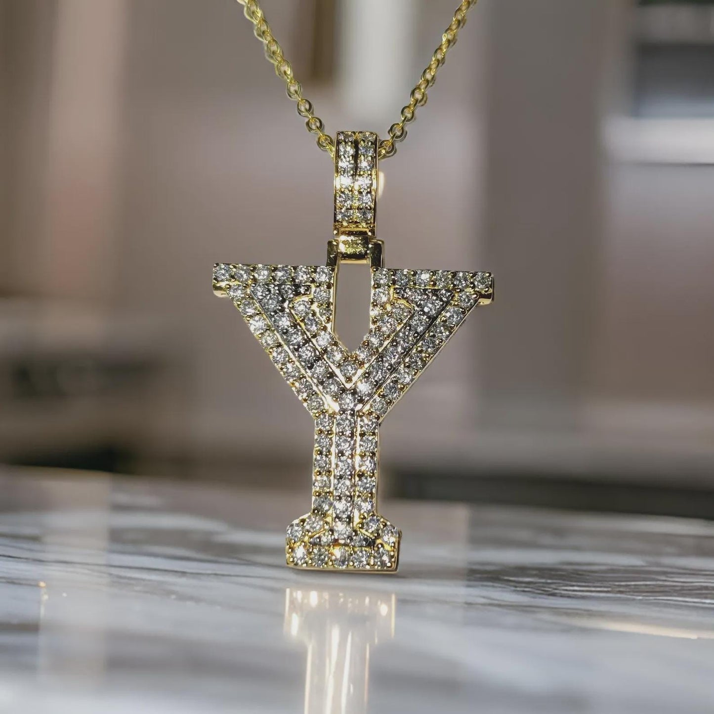 1.50Ct Round Cut Diamond Custom Initial Letter Y Pendant 14K Yellow Gold Plated Free Chain 18" 925 Silver, Alphabet Letter Custom Pendant