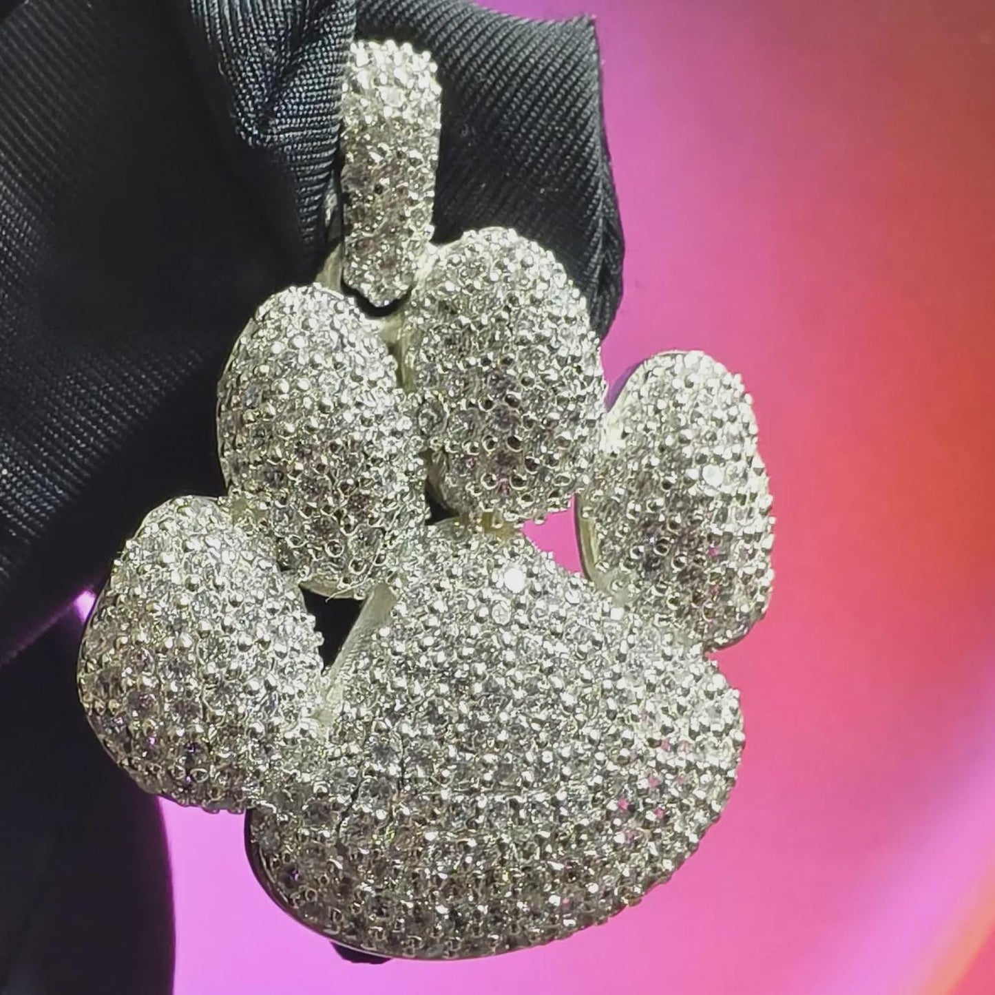 3Ct Round Cut Simulated White Diamond Dog Paw Pendant 14K White Gold Finish Free Chain 925 Sterling Silver Hip Hop Dog Paw Pendant