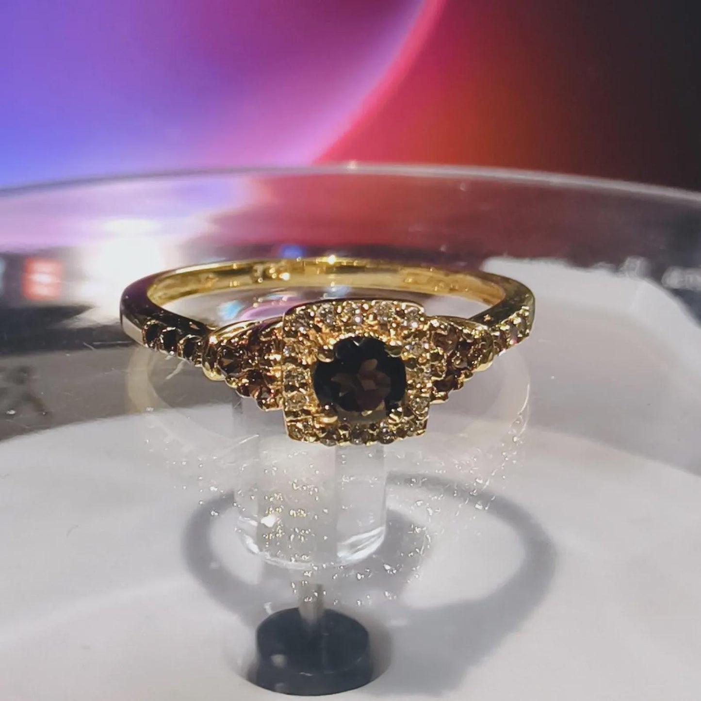 2Ct Round Cut Simulated Chocolate Diamond Halo Engagement Ring 14K Yellow Gold Finish 925 Sterling Silver, Wedding Band, Gift For her