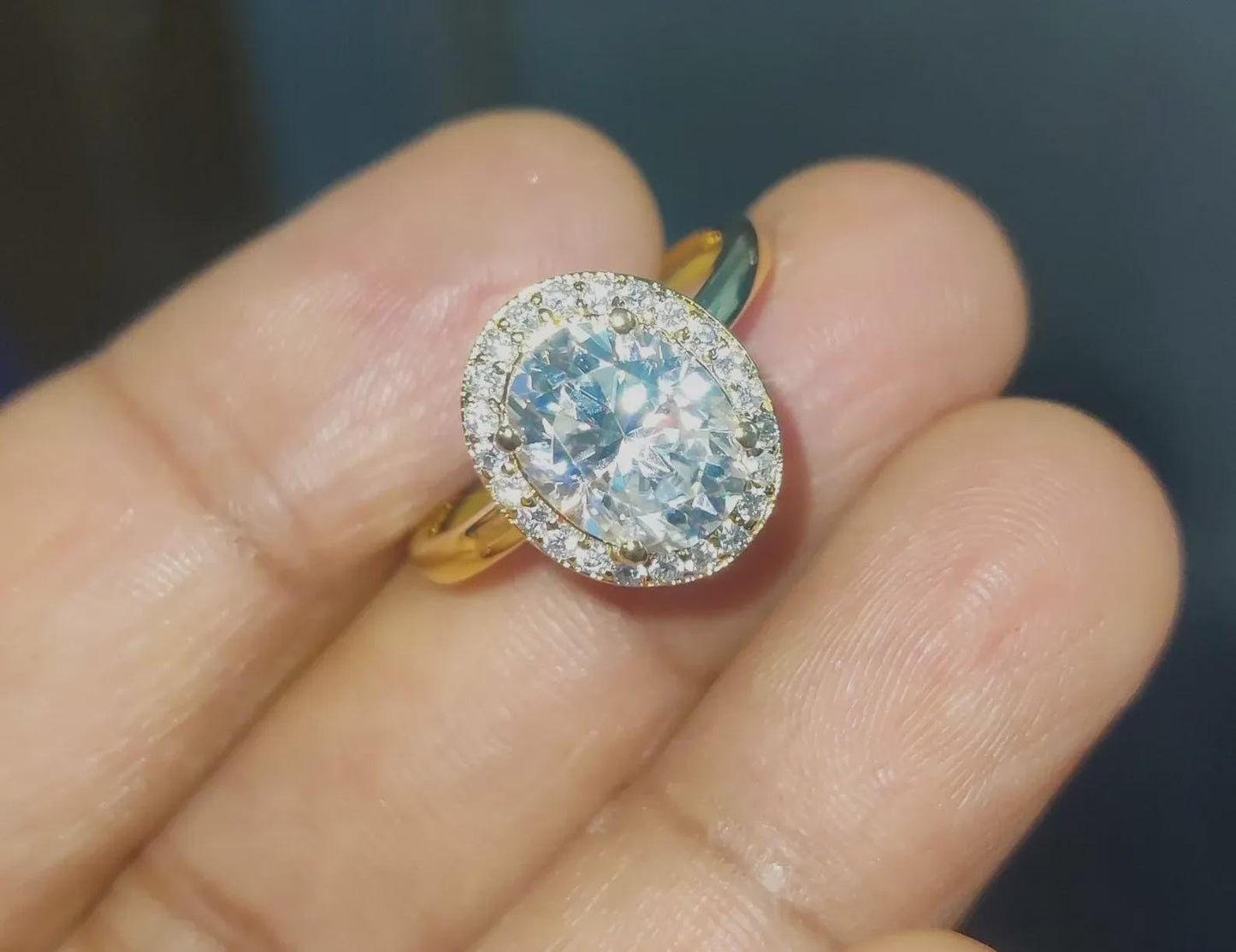 2Ct Diamond Oval Cut Wedding Halo Ring Simulated Diamond Ring 14K Yellow Gold Finish 925 Sterling Silver Engagement Ring Anniversary Ring