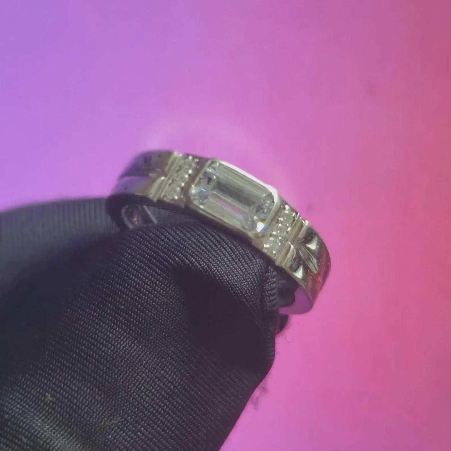 1Ct Moissanite Emerald Cut Wedding Band Ring 14K White Gold Plated 925 Sterling Silver Anniversary Ring, For Engagement Ring