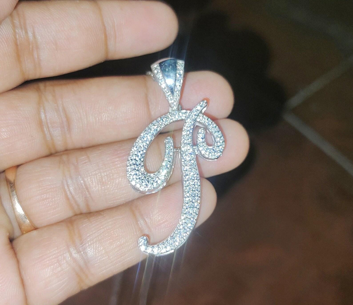 2Ct Round Cut Custom Letter Alphabet Pendant Lab-Created Diamond P Letter Initial Alphabet Pendant 14K White Gold Plated Hip Hop Pendant