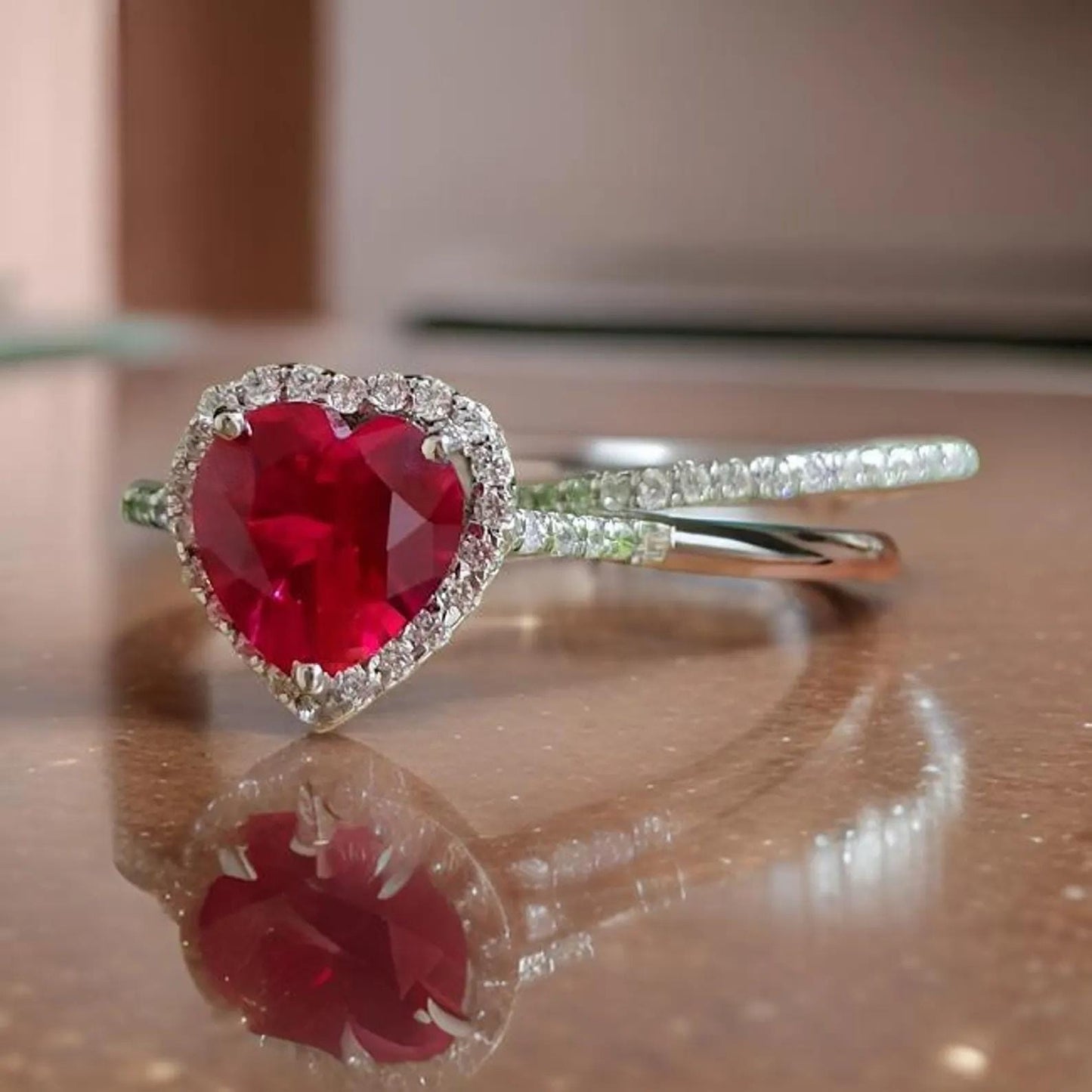 2Ct Heart Cut Simulated Red Ruby Diamond Promise Love 14K White Gold Finish Bridal Engagement Anniversary Ring , Birthday Gift, Ring For Her