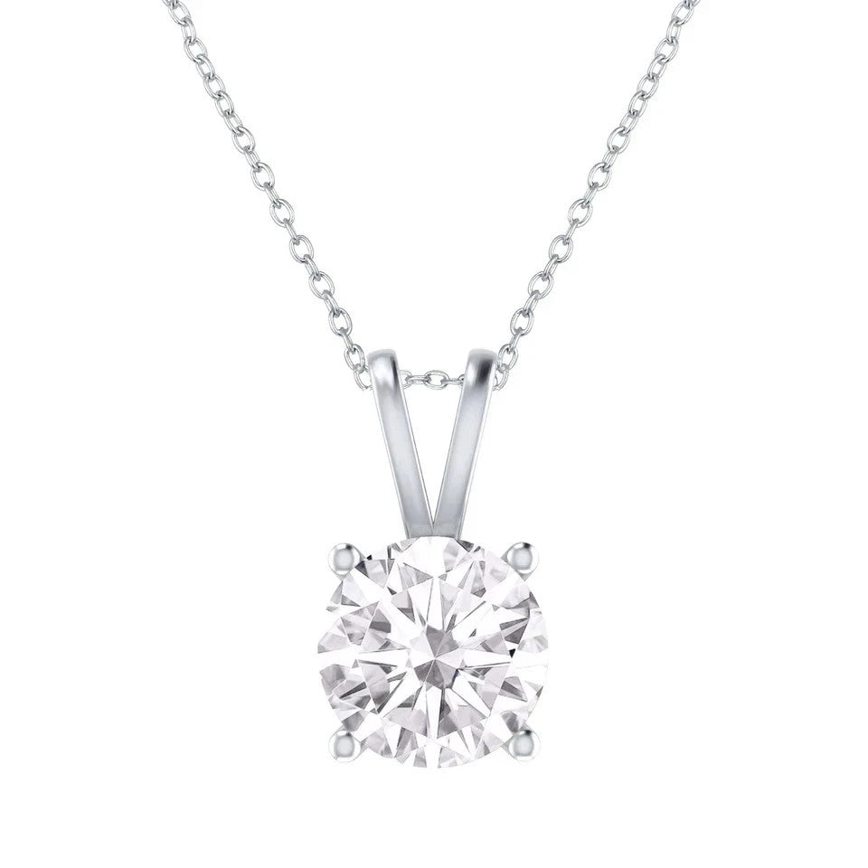 2Ct Round Cut Lab Created Women's Solitaire Necklace 14k White Gold Plated