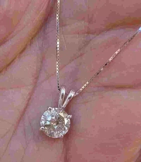 2Ct Round Cut Lab Created Women's Solitaire Necklace 14k White Gold Plated