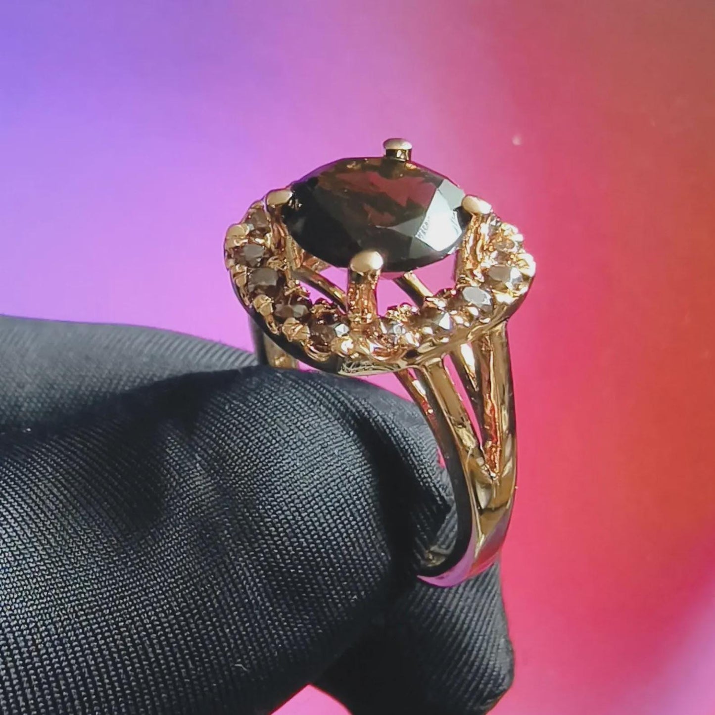 3Ct Round Cut Simulated Chocolate Diamond Halo Engagement Ring 14K Yellow Gold Finish 925 Sterling Silver, Wedding Band, Gift For her