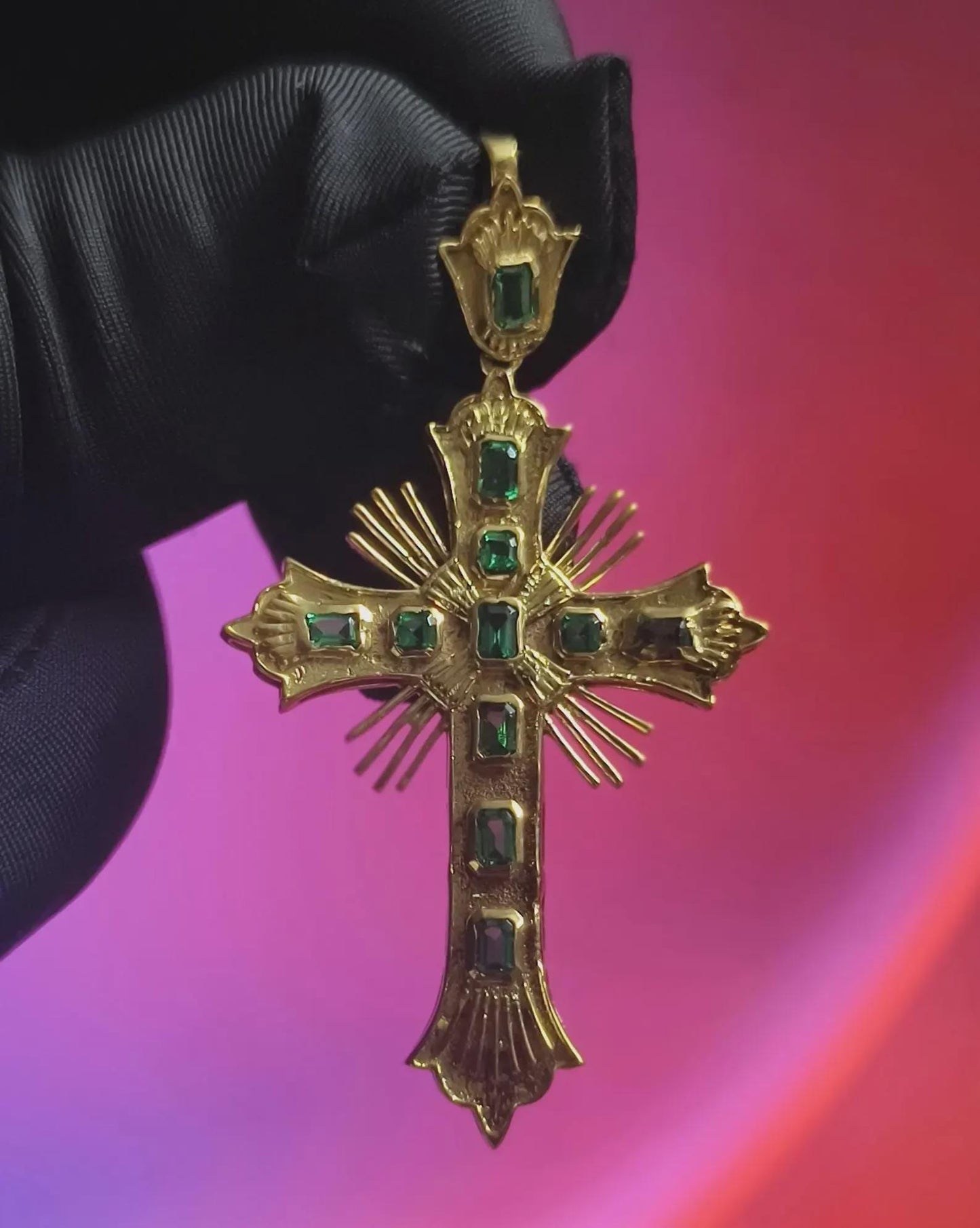 Emerald Cut Cross Pendant Simulated Green Emerald Diamond Pendant 4K Yellow Gold Plated 925 Sterling Silver, Religious Christmas Pendant