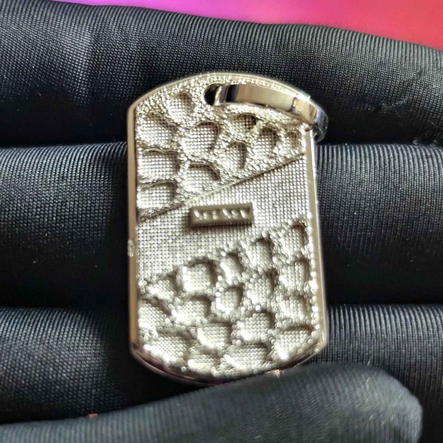 Dog Tag Rectangle Nugget Pendant Necklace 14K White Gold Plated 925 Sterling Silver,  Dog Tag Pendant, Rectangle Shape Pendant, For Birthday