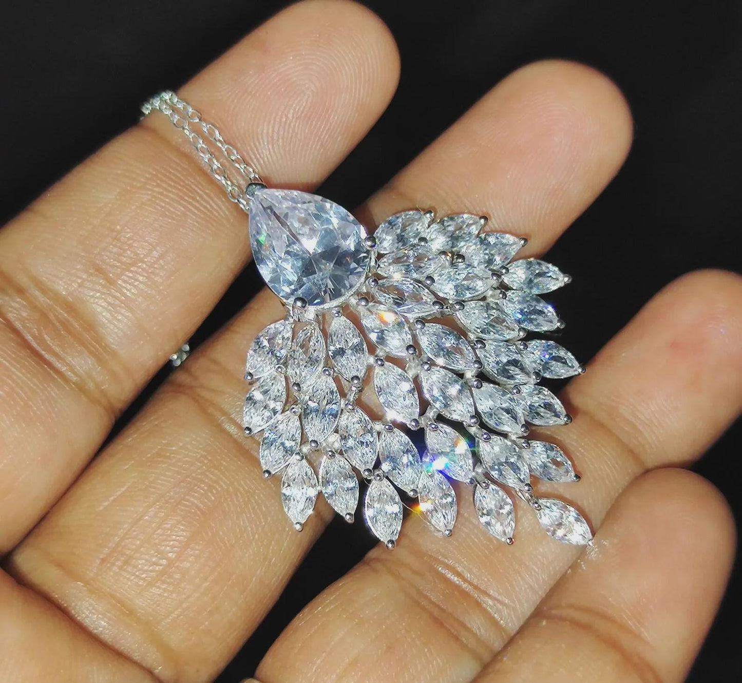 Diamond Pendant Necklace 3Ct Marquise Cut Lab-Created Diamond Cluster Pendant Necklaces Pendant 14K White Gold Plated Diamond Pendant