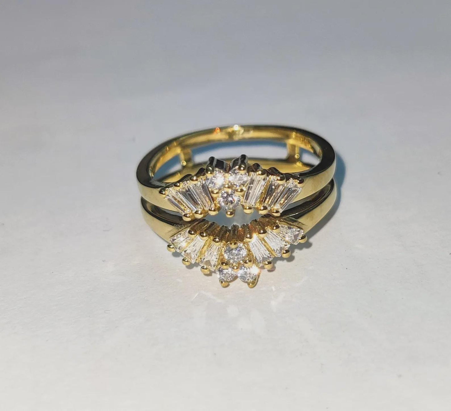 2Ct  Baguette Cut Simulated Diamond Anniversary Ring 14K Yellow Gold Finish 925 Silver Enhancer Guard Engagement Ring Gift For Party