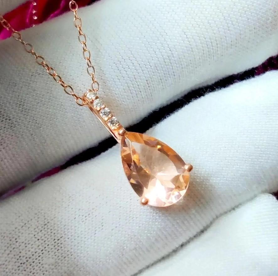 2Ct Pear Cut Simulated Morganite Pendant 14K Rose Gold Plated 925 Silver Drop Shape Pendant For Birthday Party Gift